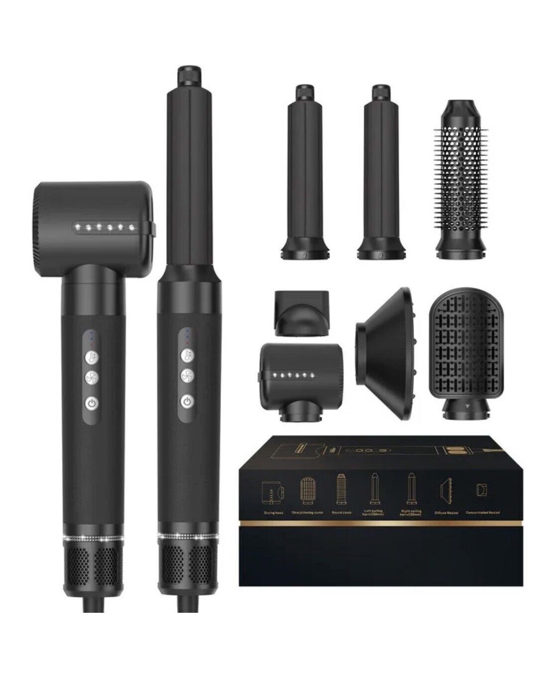 AURUM Multihaarstyler Haarstyler 7 in 1 Set - Glätteisen - Lockenstab - Föhnbürste