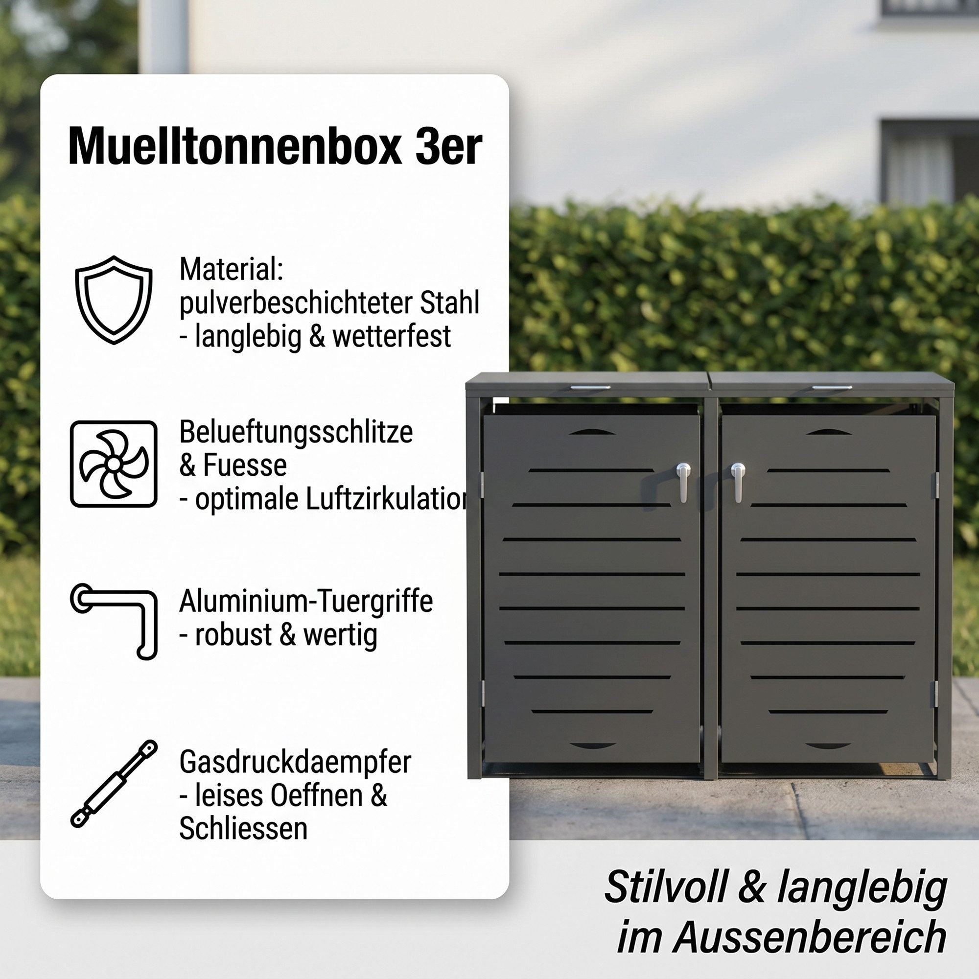 Mucola Mülltonnenbox Mülltonnenverkleidung 240L erweiterbar mit Klappdeckel Mülltonnenhaus (Stück), Erweiterbares Modulsystem für 240L Mülltonnen