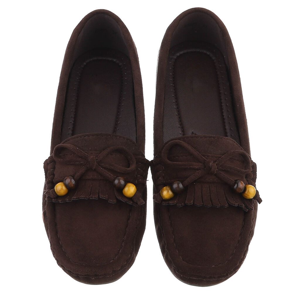 Ital-Design Bequemer Slipper mit Schleife für Damen, ideal für Freizeit Slipper (91554448) Flach Mokassins in Dunkelbraun – Bild 4 von 5