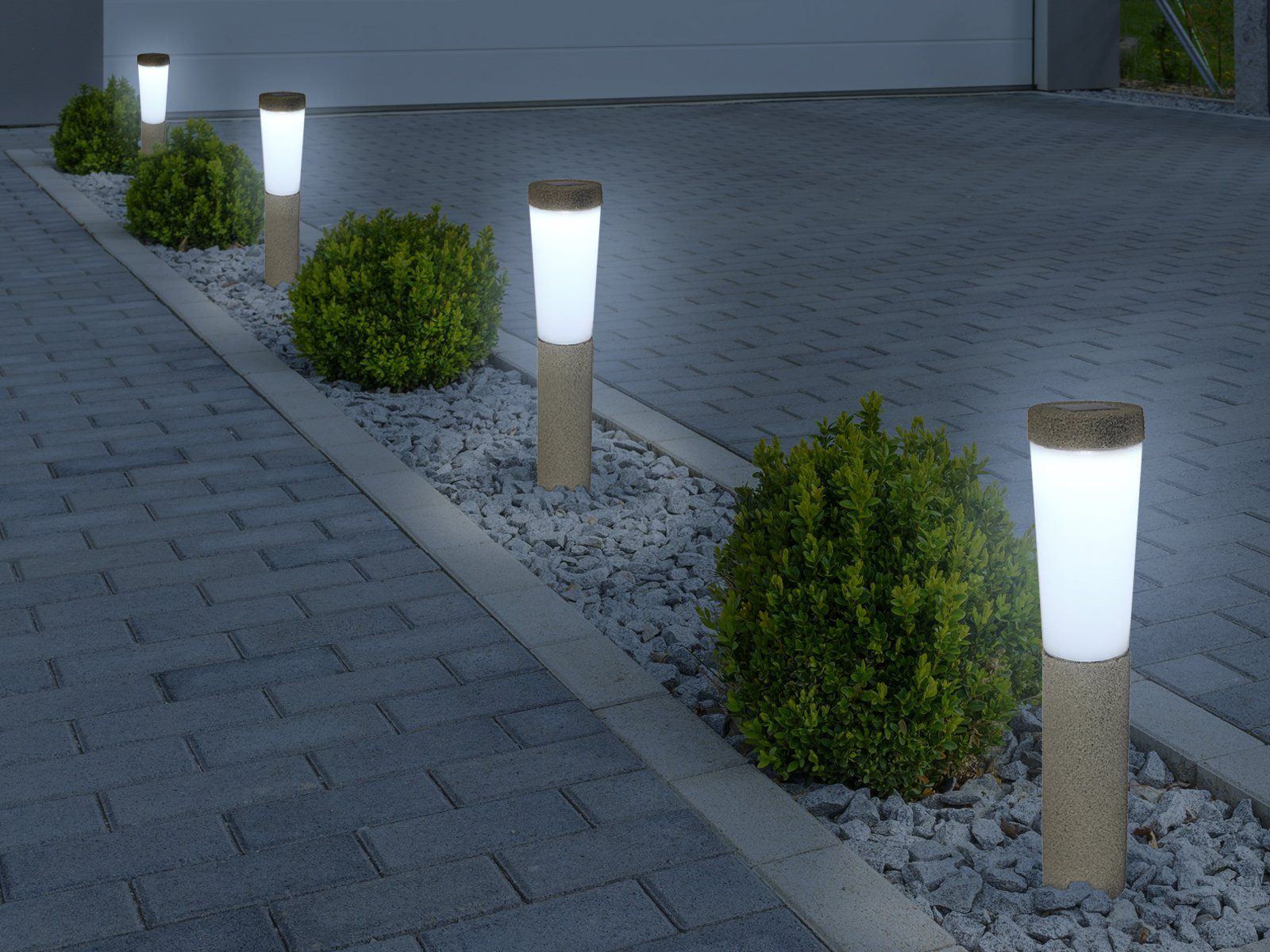 GLOBO LIGHTING LED Solarleuchte, Tageslichtsensor, LED fest integriert, Tageslichtweiß, 4er Set Wegeleuchten, Solar-licht für Garten-wegbeleuchtung, Höhe 44cm