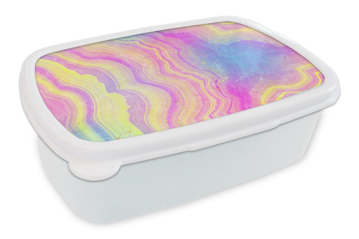 MuchoWow Lunchbox Achat - Regenbogen - Neon - Edelsteine, Kunststoff, (2-tlg), Brotbox für Kinder und Erwachsene, Brotdose, für Jungs und Mädchen weiß