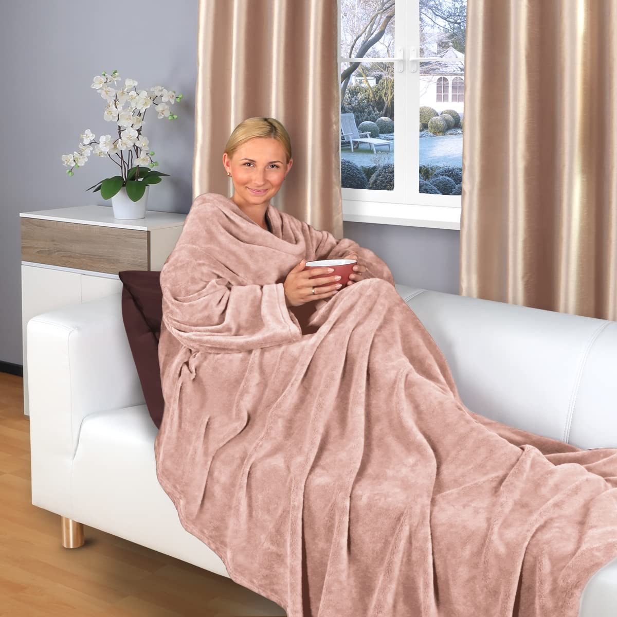 Wohndecke flauschige, tragbare Kuscheldecke mit Ärmeln günstig online kaufen