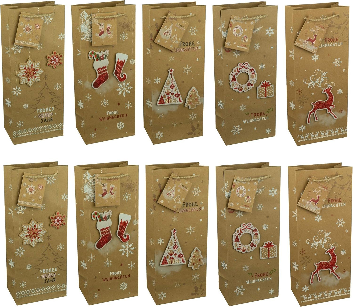 hrb Geschenkpapier 10 Stück Geschenktüten Weihnachten - modern, stabile Weihnachtstüten