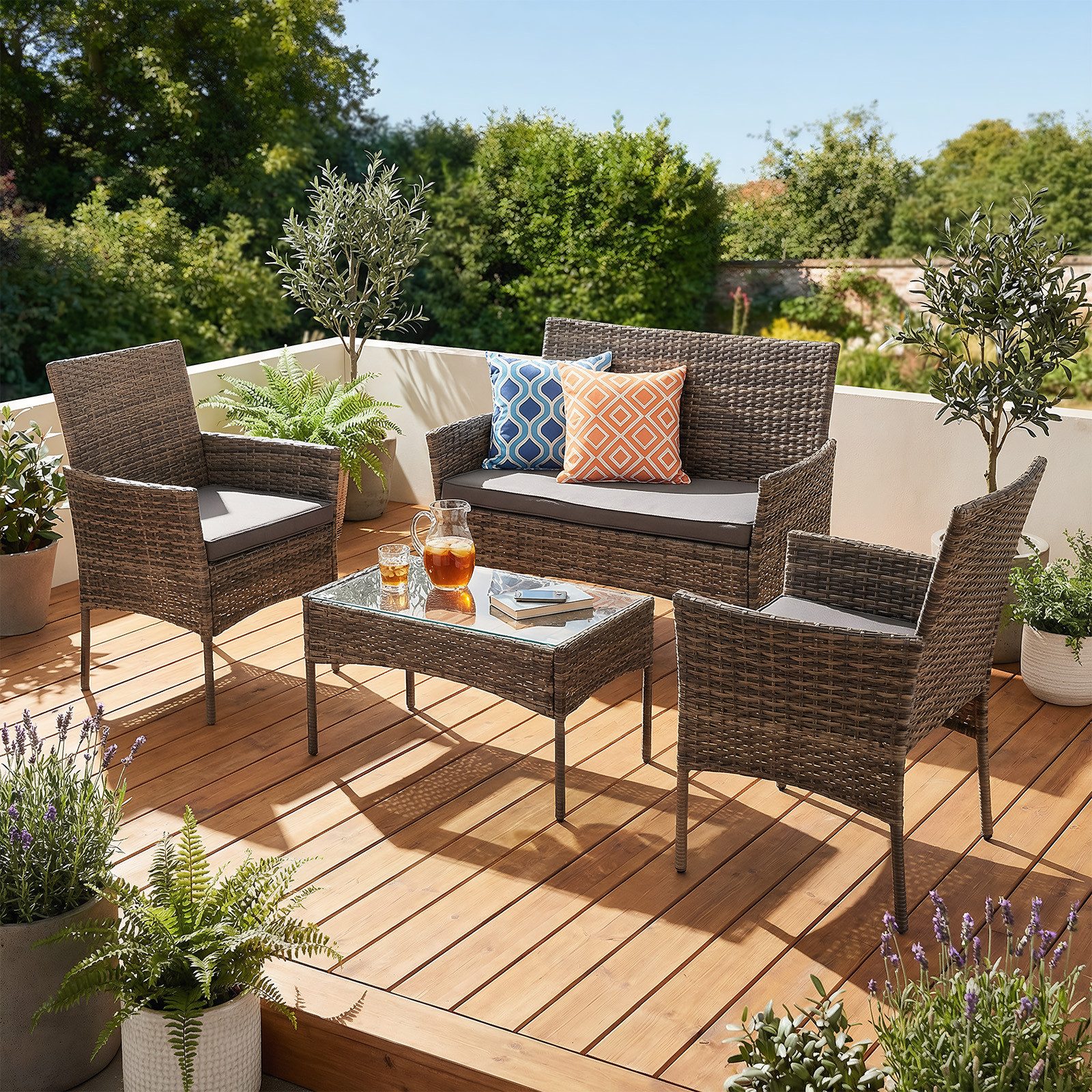 oyajia Gartenlounge-Set Polyrattan Sitzgruppe für 4 Personen mit Tisch, (Rattan-Möbel, Garten-Lounge, Outdoor-Sitzmöbel), 1x2er Sofa, 2 Sessel, Tisch 40x71x41 cm