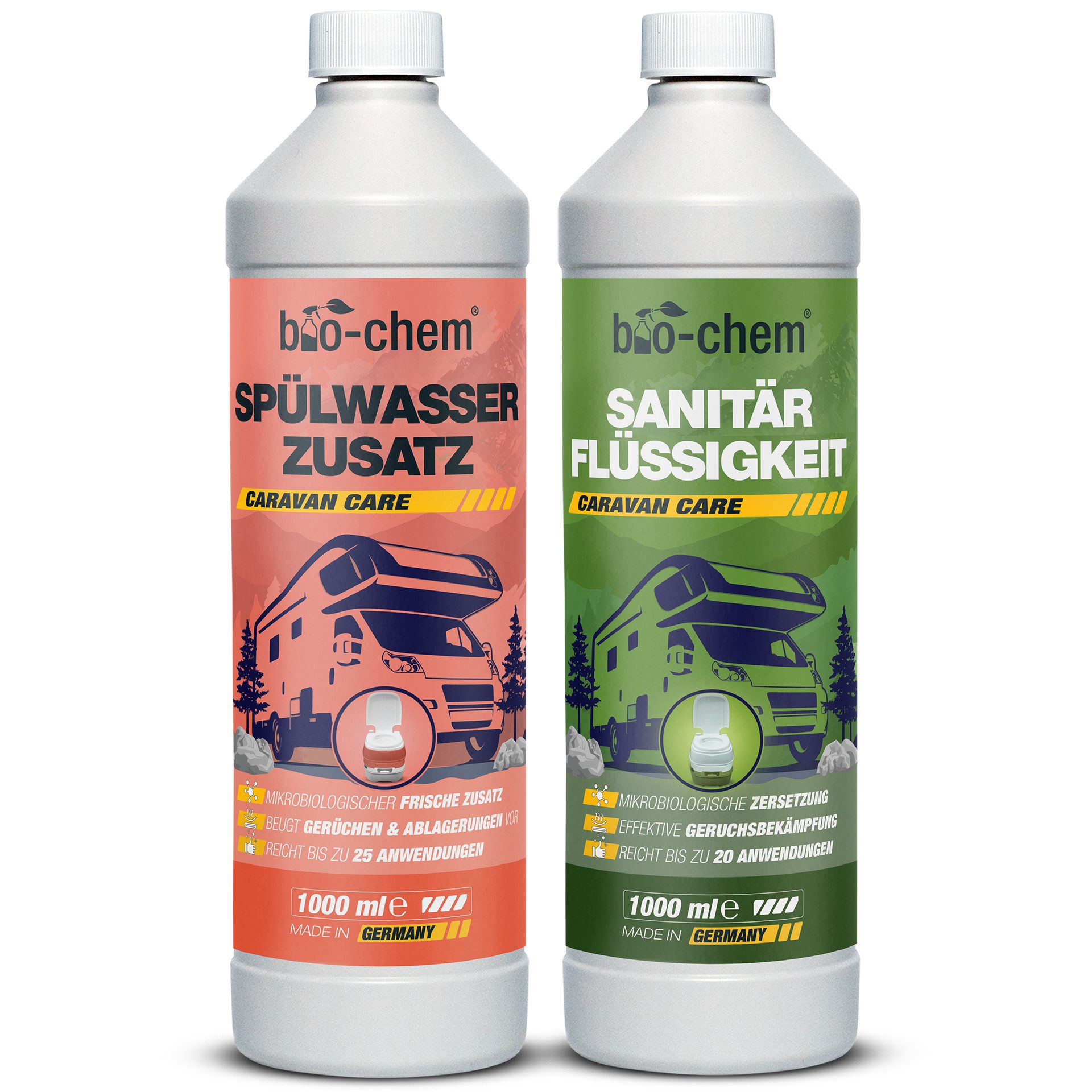 bio-chem Sanitärzusatz-Set für Campingtoiletten, 2x1L inkl. Messbecher Campingtoilettenreiniger