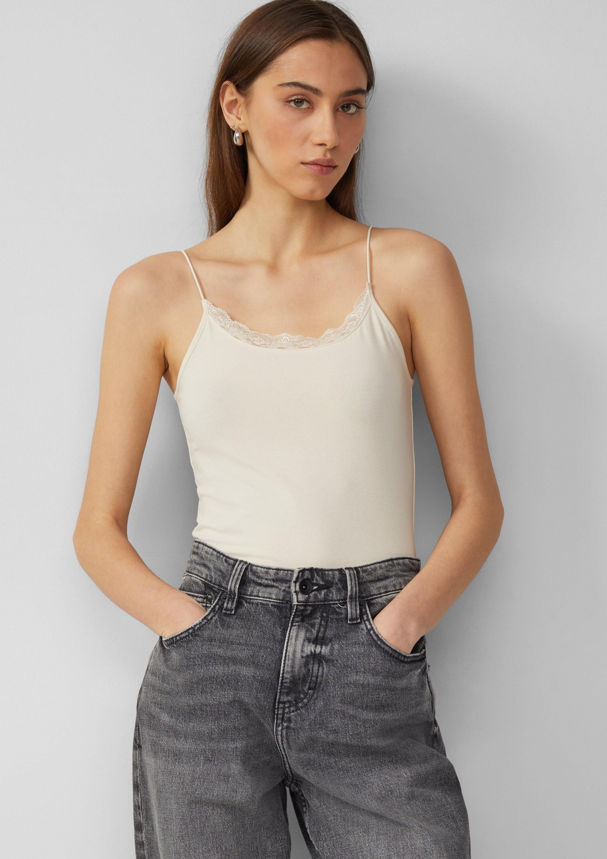 QS Muskelshirt T-Shirt Spaghettiträgertop mit Spitzendetail günstig online kaufen