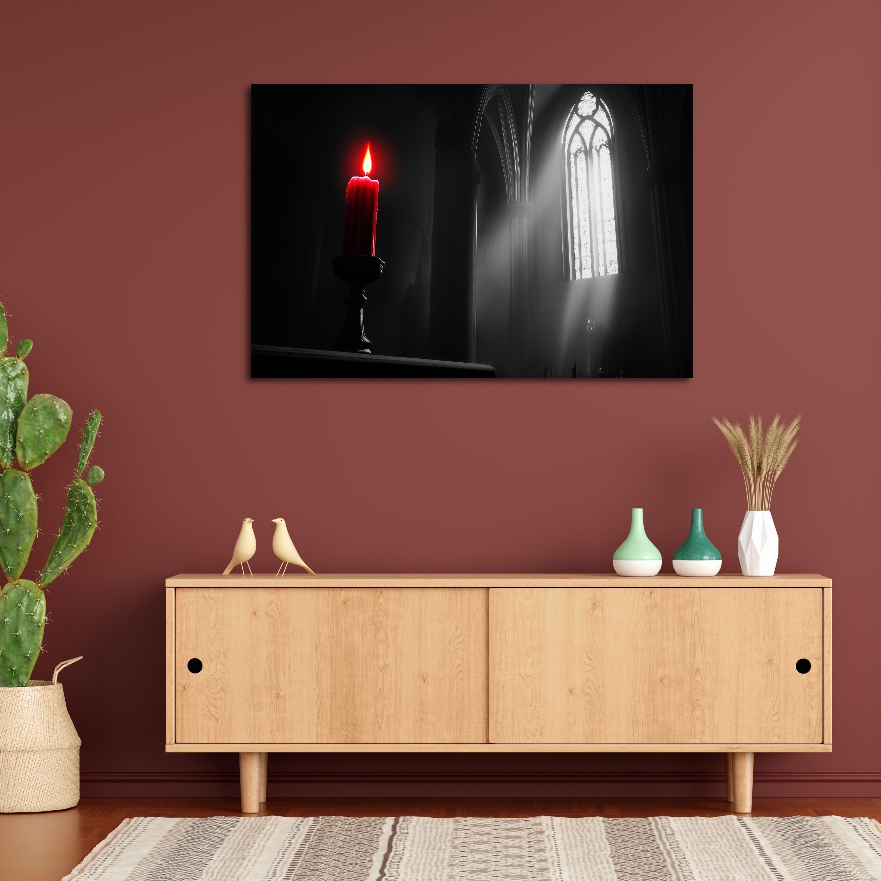 DARO Design Leinwandbild Modern Abstrakt Wandbilder XXL Wandbild Wand Deko Leinwand Bilder, (Rote Kerze - Bild groß Wohnzimmer Schlafzimmer Küche Esszimmer Einteilig Querformat Fotodruck Leinwände Wanddeko Abstrakte Kunst Boho), 30x20cm
