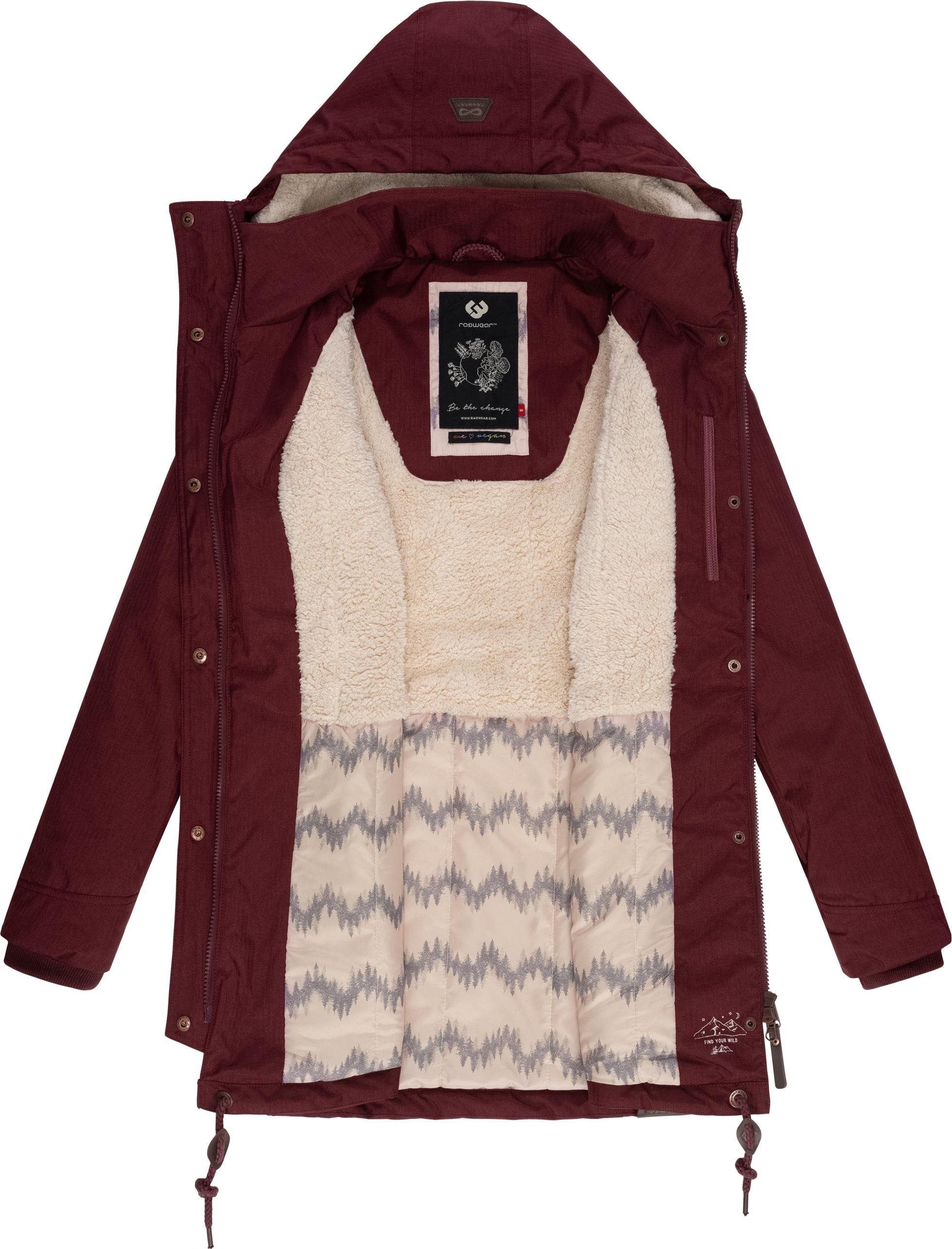 Winterjacke Tunned weinrot mit stylischer Ragwear Winterparka Teddyfell Innenfutter