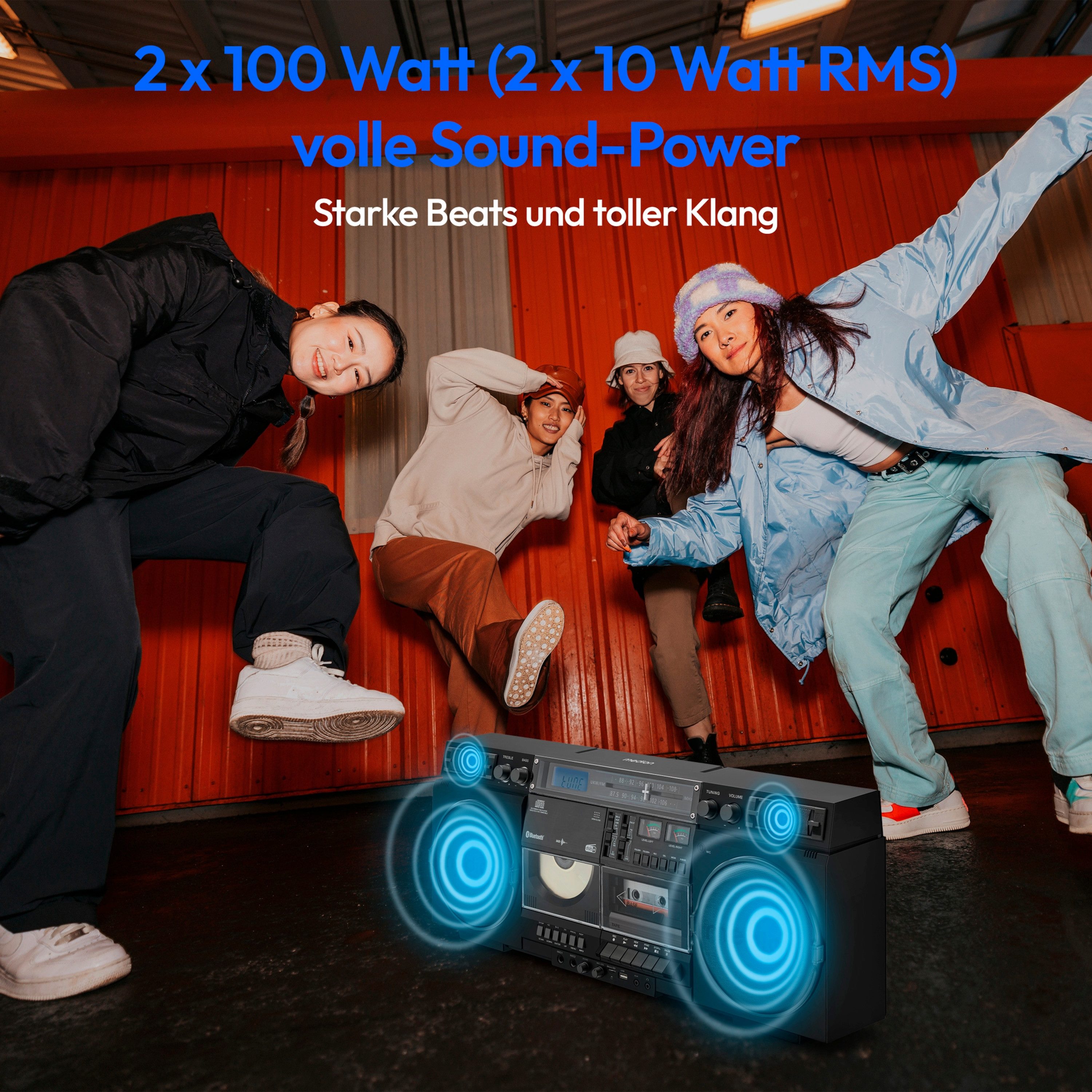 Medion® Audio-System Retro Boombox LIFE® P66538 (MD44538) (20 W, A2DP Bluetooth, AVRCP Bluetooth, Bluetooth, 80er, groß, USB, SD, CD, Kassetten, MC, DAB+ Radio, Bluetooth)