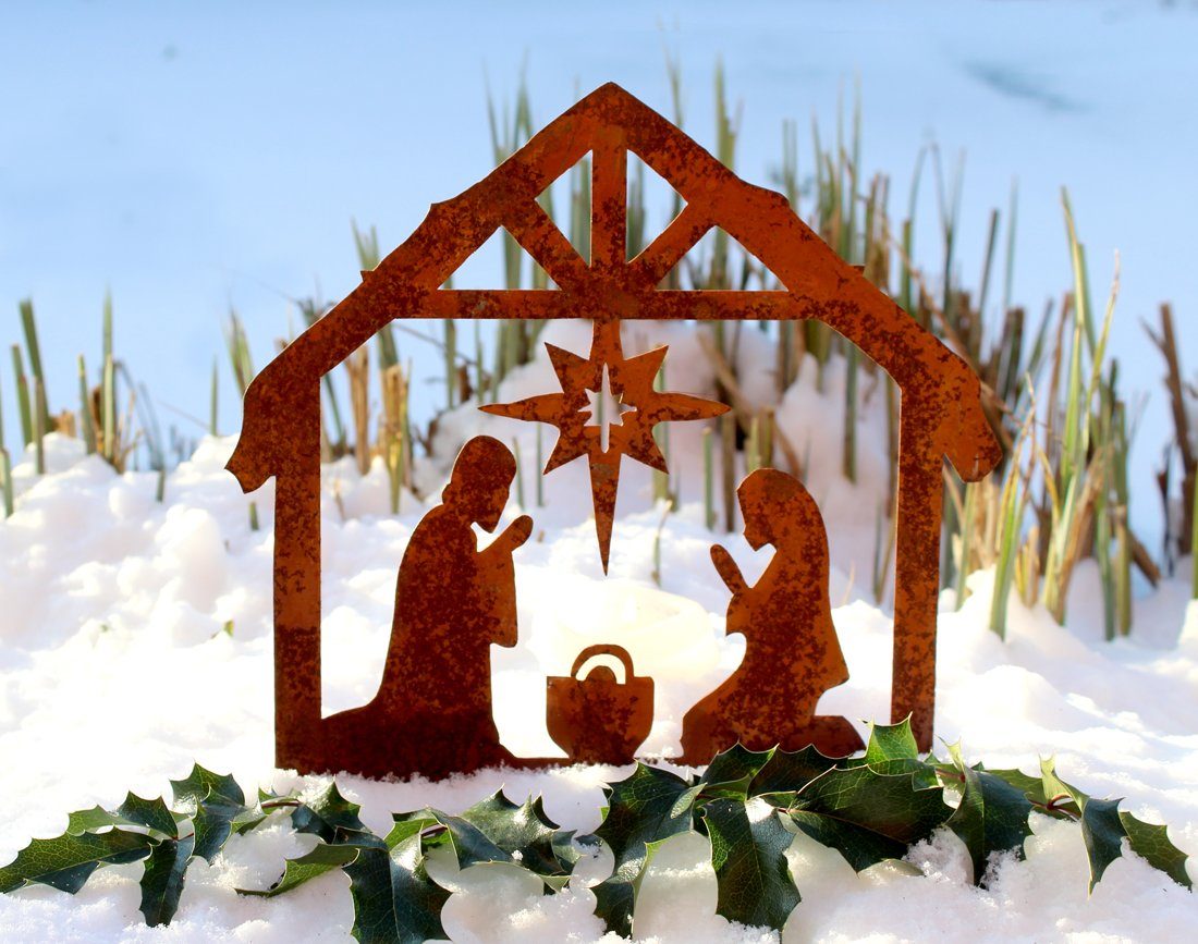 LB H&F Lilienburg Krippe Deko Weihnachten Krippe Metall Rost Garten Stecker Weihnachtskrippe, Advent Figur Figuren Roststecker Rostdeko außen Winter