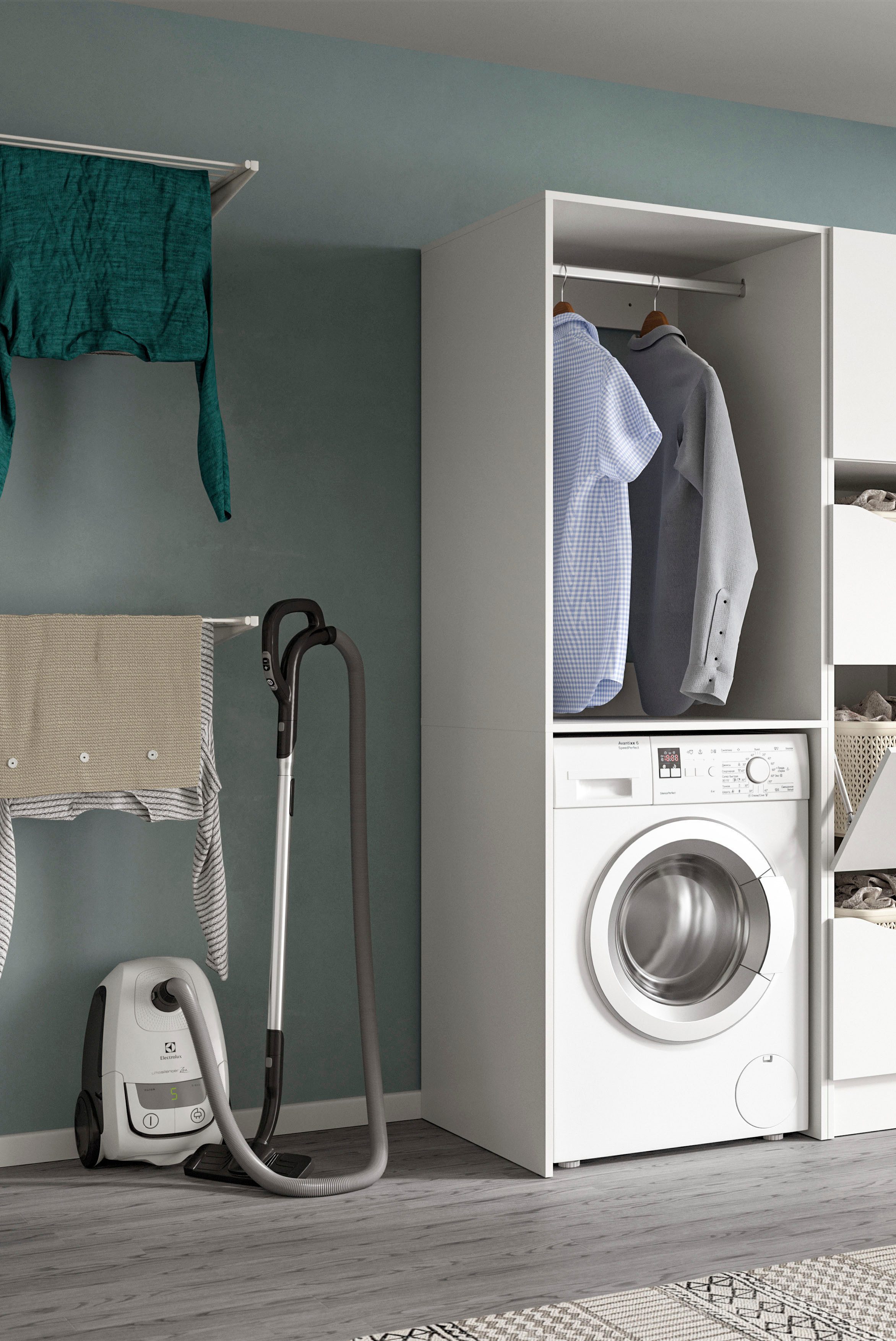 welltime Waschmaschinenumbauschrank FALAS, TOPSELLER, Höhe 195 cm, 1 Ablageboden, 1 Kleiderstange (1-St., in verschiedenen Farben erhältlich, für Waschmaschine & Trockner) Waschmaschine, Trockner, Waschmaschinenschrank, Umbauschrank, Wäsche