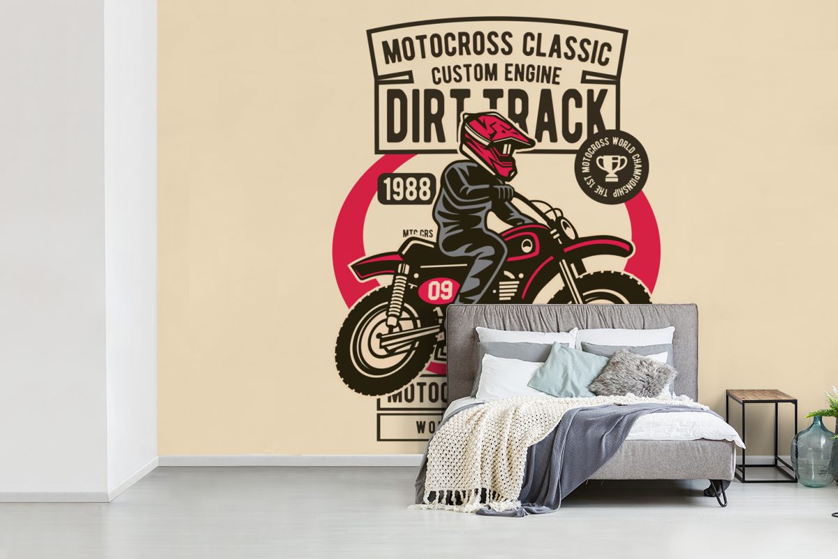 MuchoWow Fototapete Motorrad für Vinyl Schlafzimmer, (6 St), Wallpaper - Zeichnung, Tapete bedruckt, - Matt, Kinderzimmer, Wohnzimmer, Vintage