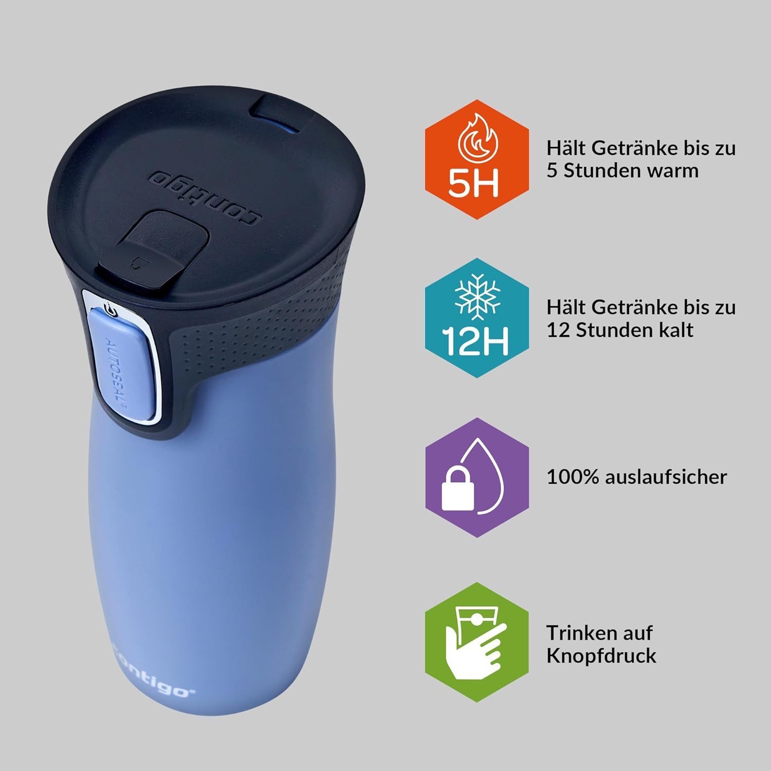 CONTIGO Isolierflasche Contigo Thermobecher West Loop Edelstahl Isolierbecher 470ml Earl Grey