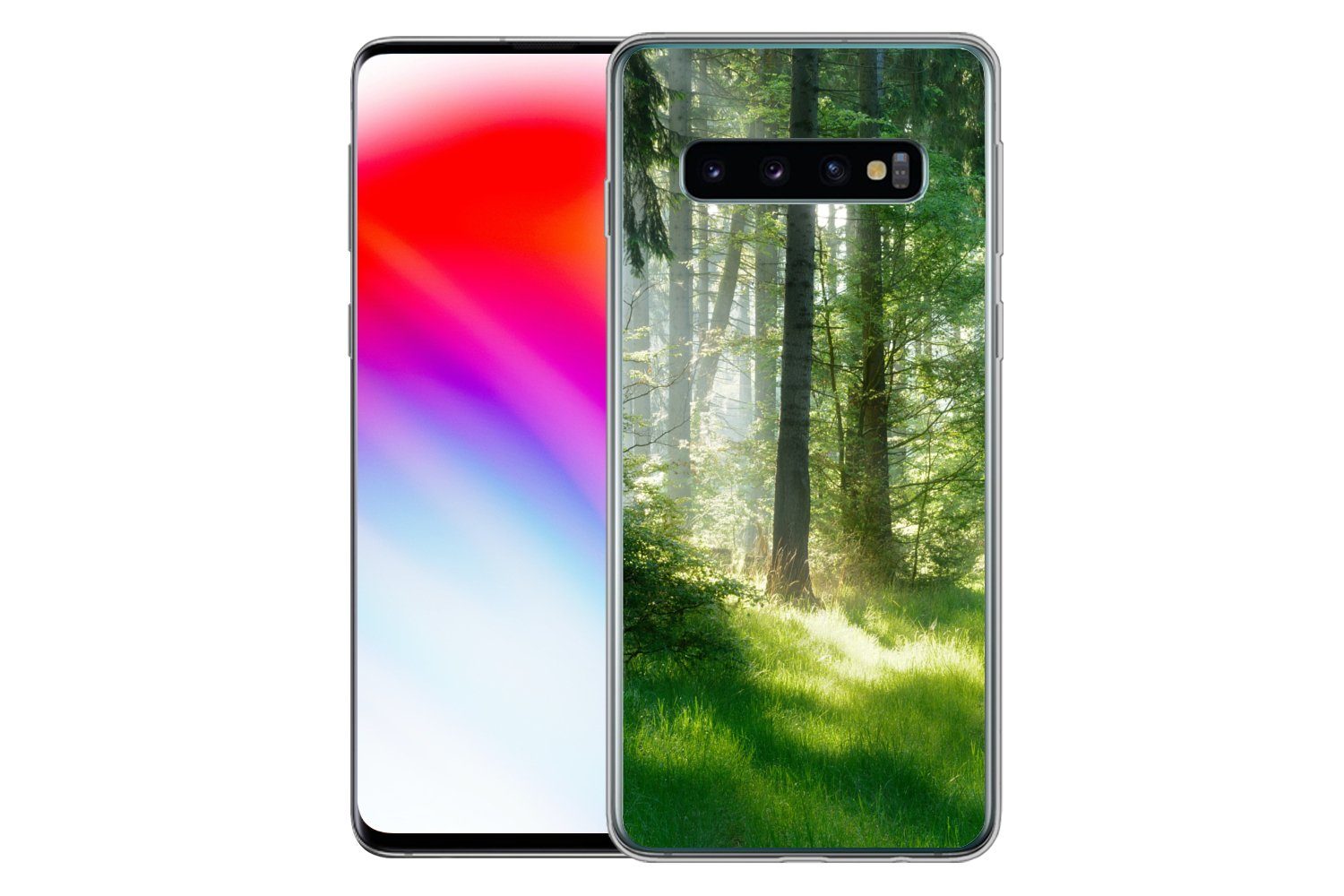 MuchoWow Handyhülle für Samsung Galaxy S10 Natur - Bäume - Wald - Grün - Sonne - Gras - Pf, Phone Case, Silikon, Schutzhülle Dünn