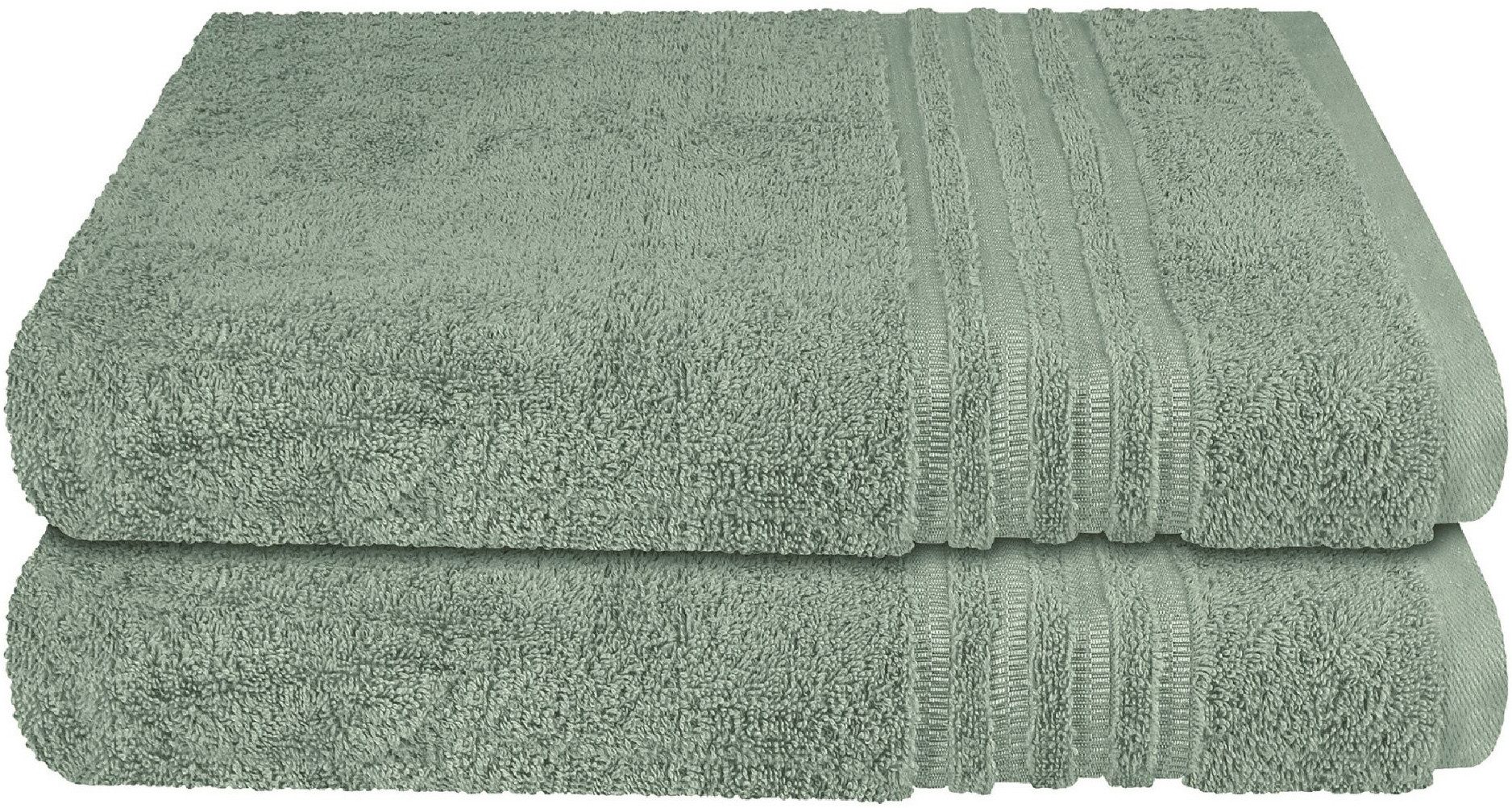 Schiesser Duschtücher Milano aus 100% Baumwolle mit eleganter Bordüre in Hoch-Tief-Optik, Frottier (Set, 2-St), OEKO-TEX® MADE IN GREEN
