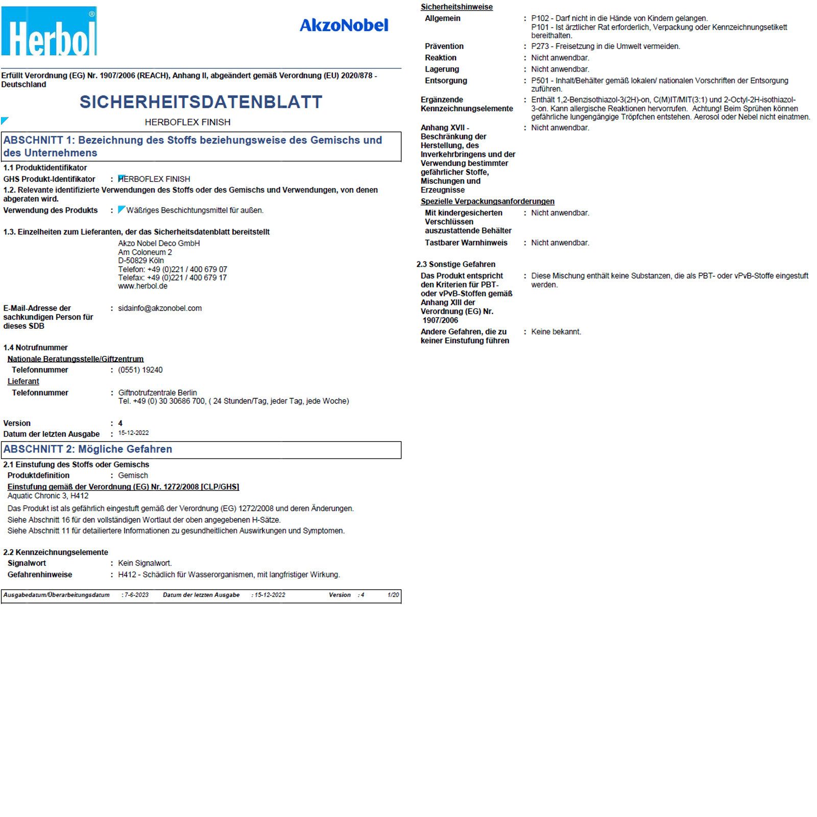 Herbol Fassadenfarbe Herbol Herboflex Finish 12,5 LTR