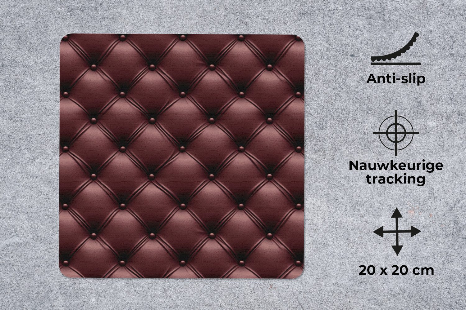 MuchoWow Mauspad Leder - Muster - Bordeaux (1-St), Mousepad, Schreibtisch Zubehör, Deko, 20x20 cm