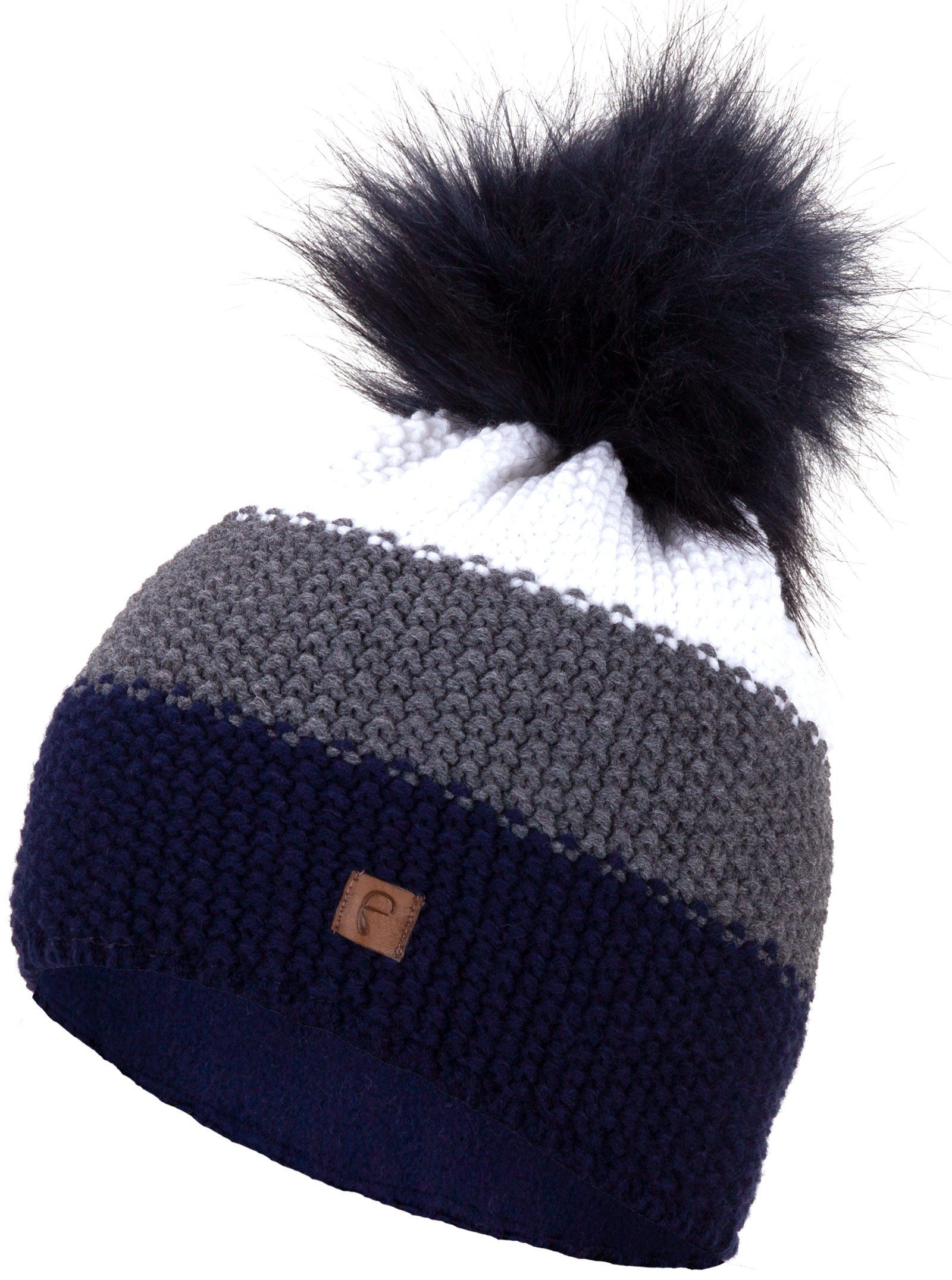 Haube Wintermütze Faera Damen Mütze Beanie Bommelmütze Herren marineblau Strickmütze Winter