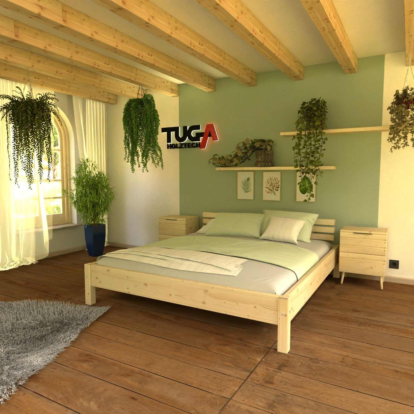 TUGA-Holztech Massivholzbett Holzbett Naturholzbett 80 x 200 cm 38 cm Bettgestell ohne Kopfteil, Br 70 80 90 100 120 140 160 180 200 Lg 200 220 H=38/48/58 cm