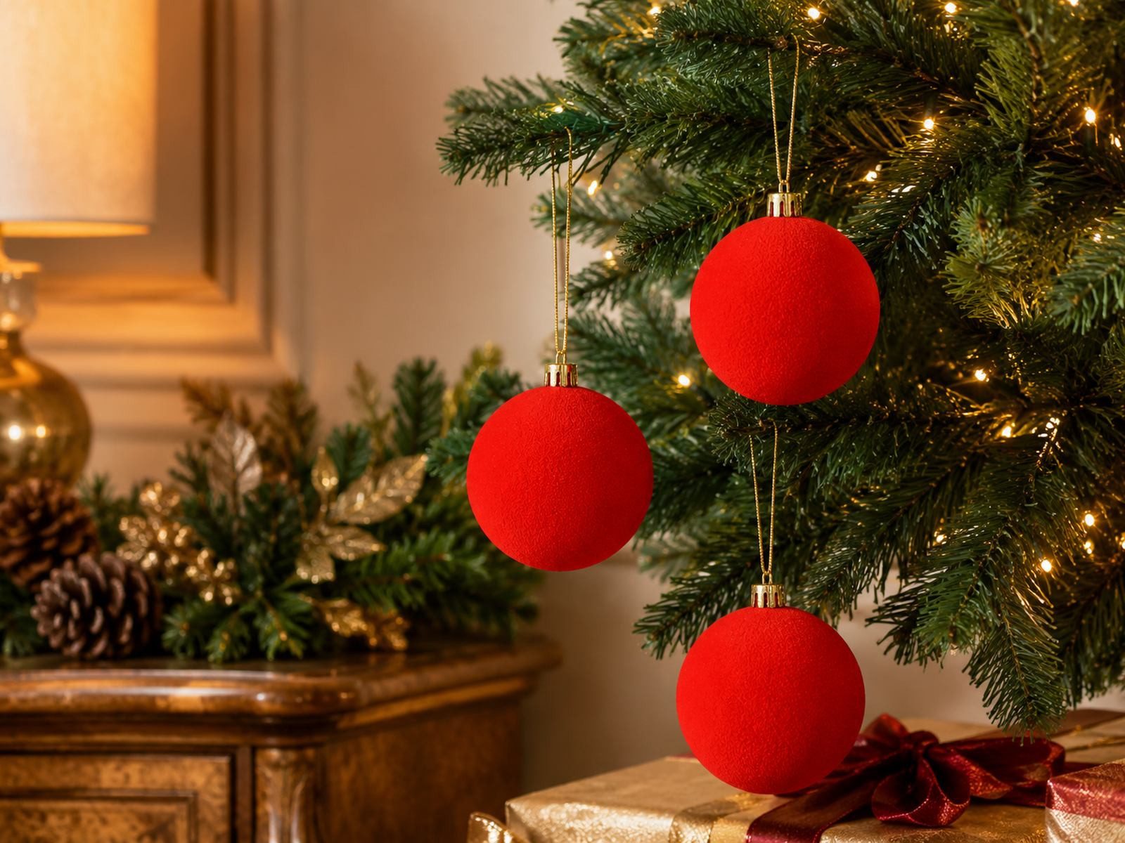 RIFFELMACHER & WEINBERGER Weihnachtsbaumkugel Samtkugeln 3er Set, 10cm Rot, Weihnachtskugeln z