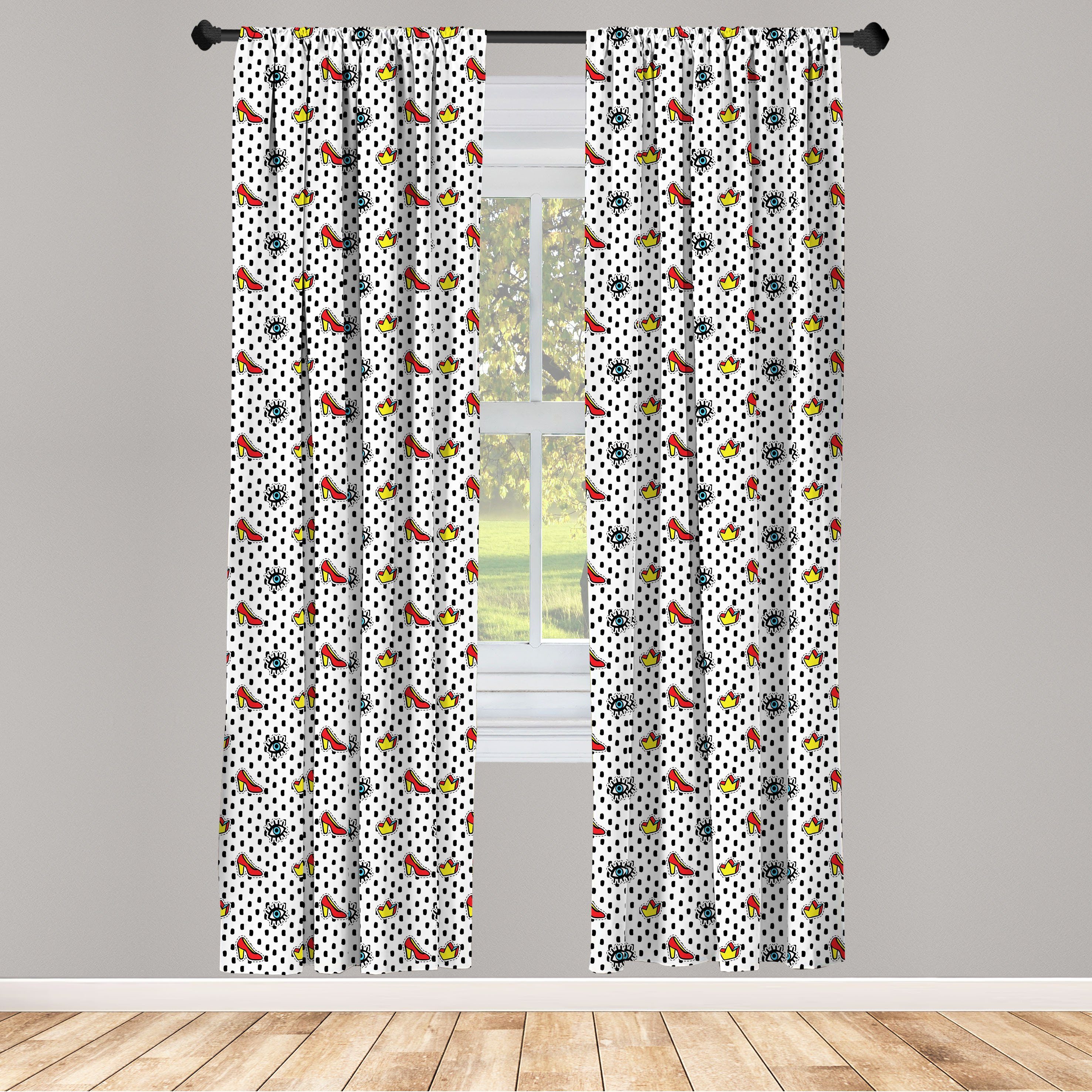 Gardine Vorhang für Microfaser, Abakuhaus, Retro Feminine Dekor, Schlafzimmer Wohnzimmer Doodle