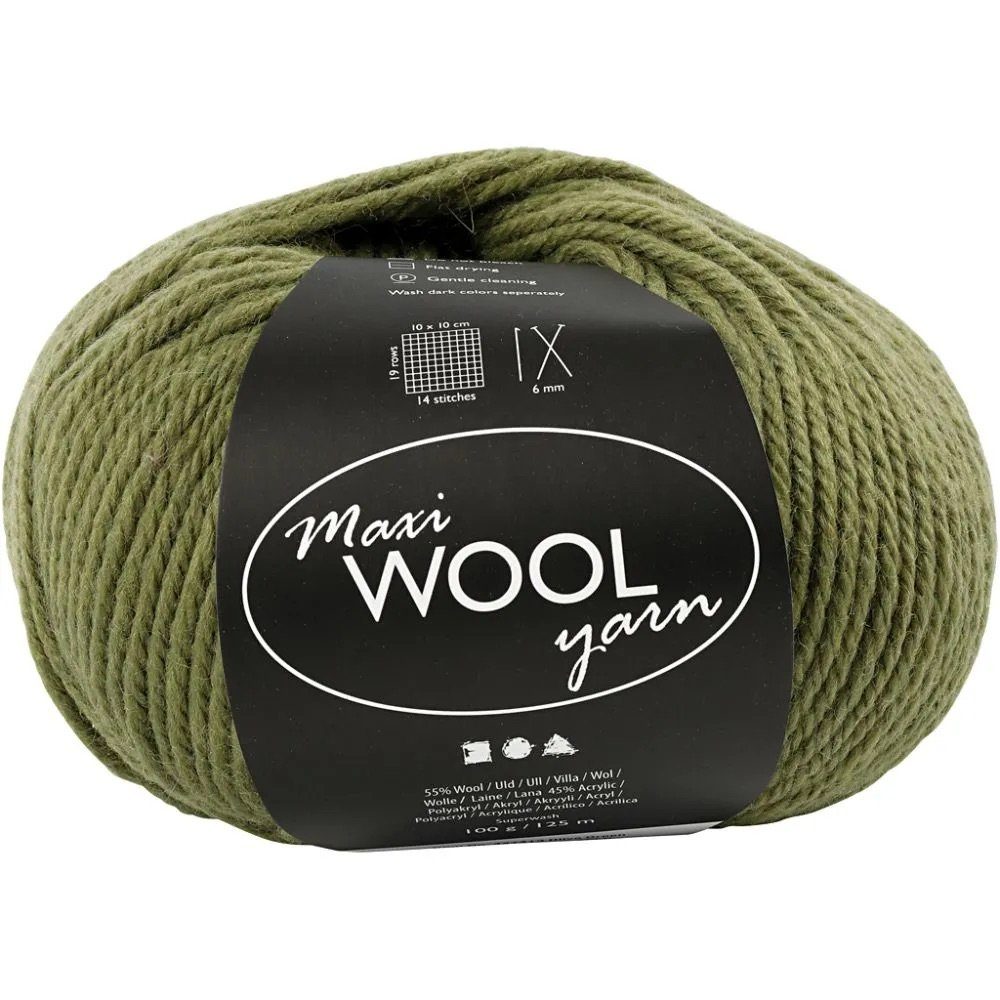 Maxi Dekofigur 100 Creotime 1 yarn, WOOL m, L: g/ 125 Knäuel Wolle Olivgrün