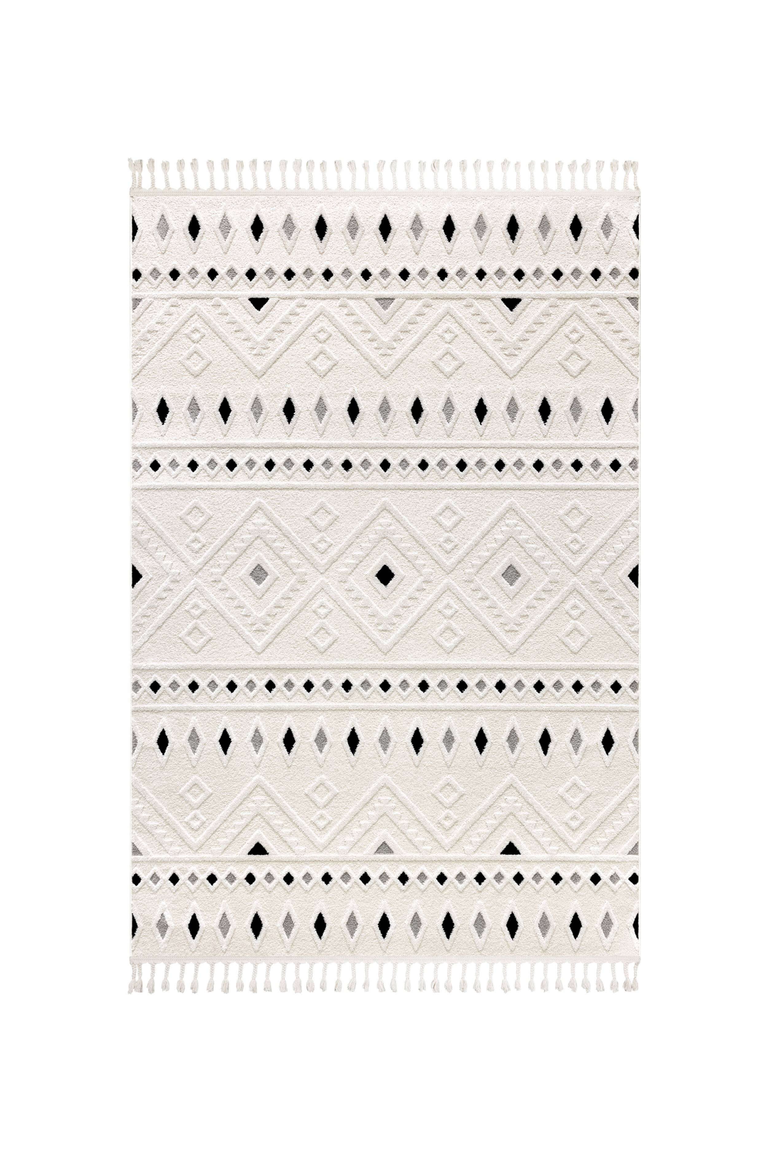 Koza Home Teppich Teppich Kurzflor Skandinavisch Modern Creme Schwarz, 80x1 günstig online kaufen