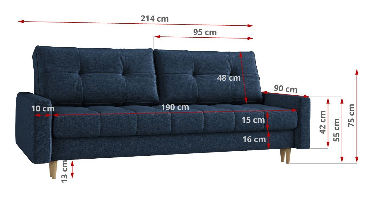 Schlaffunktion Relaxfunktion, mit Scandi, mit MÖBEL MKS Marineblau und Bettkasten Sofa