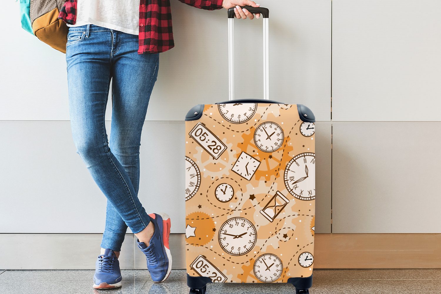 Reisetasche Ferien, - - Handgepäckkoffer Handgepäck Sanduhr, 4 Uhr mit Muster für Rollen, Trolley, MuchoWow rollen, Reisekoffer