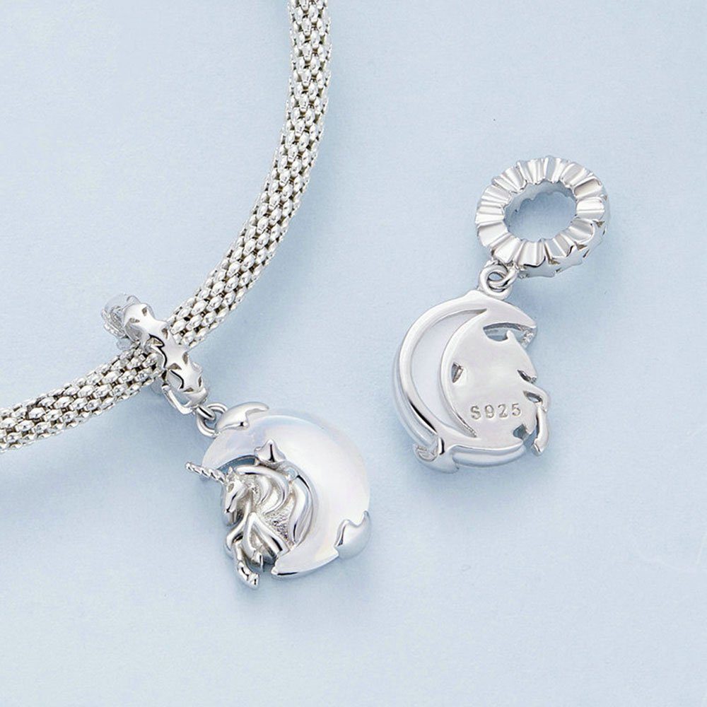 für POCHUMIDUU 925 (1-tlg., Menschen), Einhorn Mond Armbänder für Halsketten Perlen Geschenke Bead und Anhänger diy Sterling Silber liebe