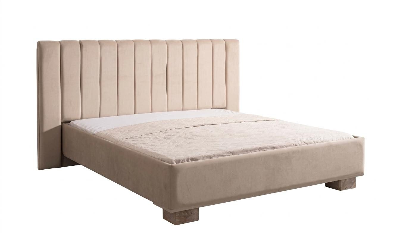JVmoebel Polsterbett Beiges Doppelbett weich modern Bett mit Kopfteil Schlafzimmermöbel, Made in Europa