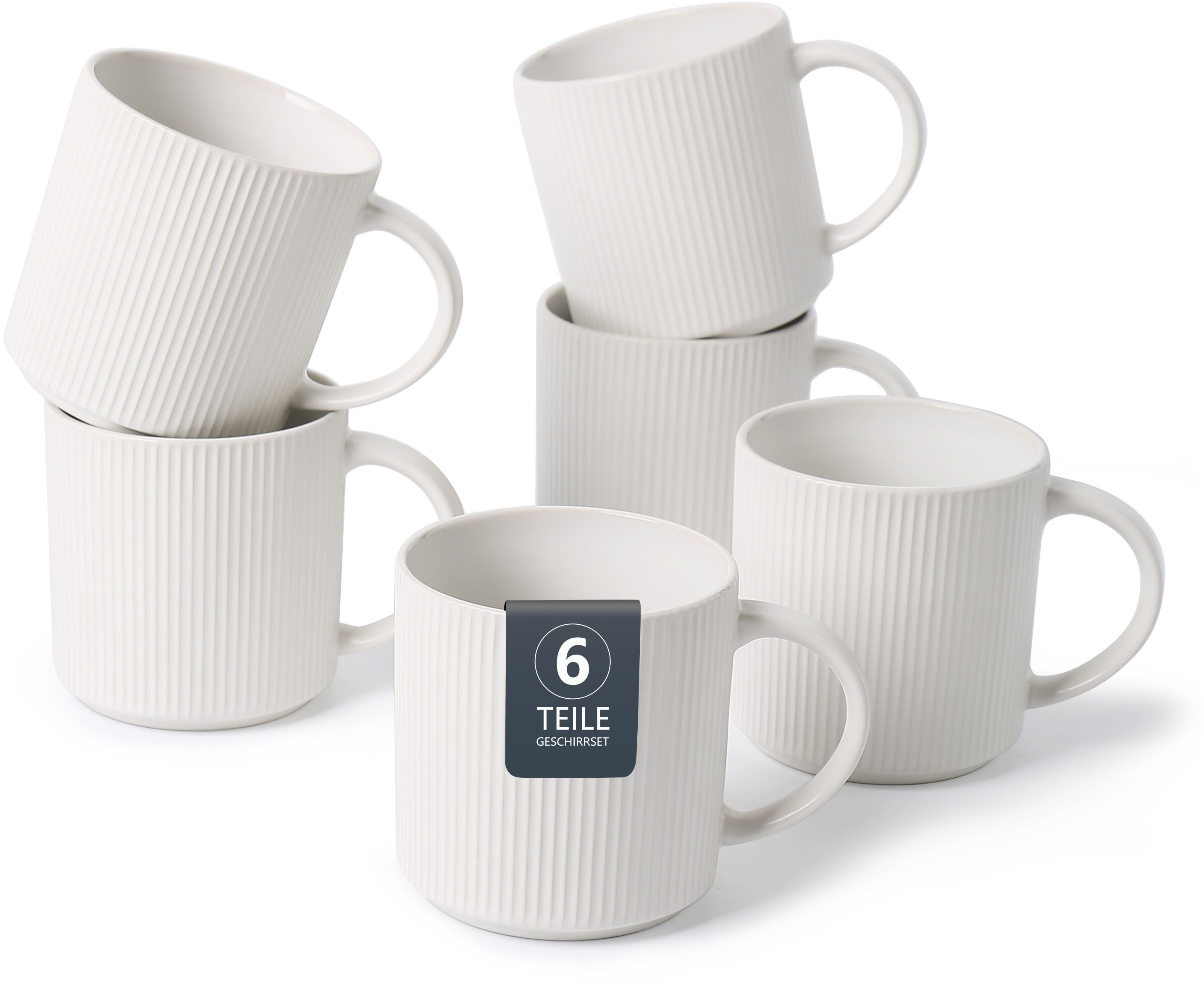 OTTO home Becher Kaffeebecher Ylvii, 6er Set, 6-tlg., Steinzeug, Riffeloptik, spülmaschinenfest und mikrowellengeeignet, 460 ml