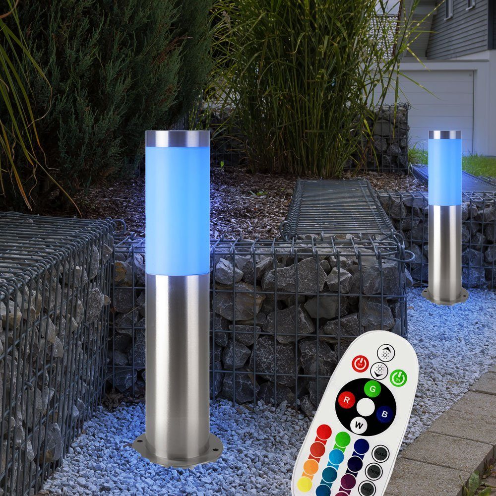 etc-shop LED Außen-Stehlampe, Steh Lampe LED RGB Außen Sockelleuchte FERNBEDIENUNG - silber Bewegungsmelder