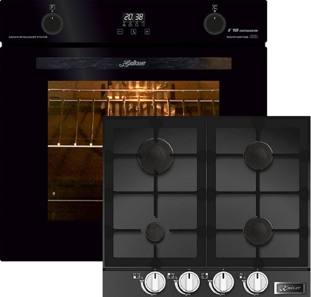 Kaiser Küchengeräte Backofen-Set herd Set Autark Elektro Backofen, Autark, 79L,10Funktionen+ Gaskochfeld 60cm EH 6367+ KCG 6387., mit 1-fach-Teleskopauszug