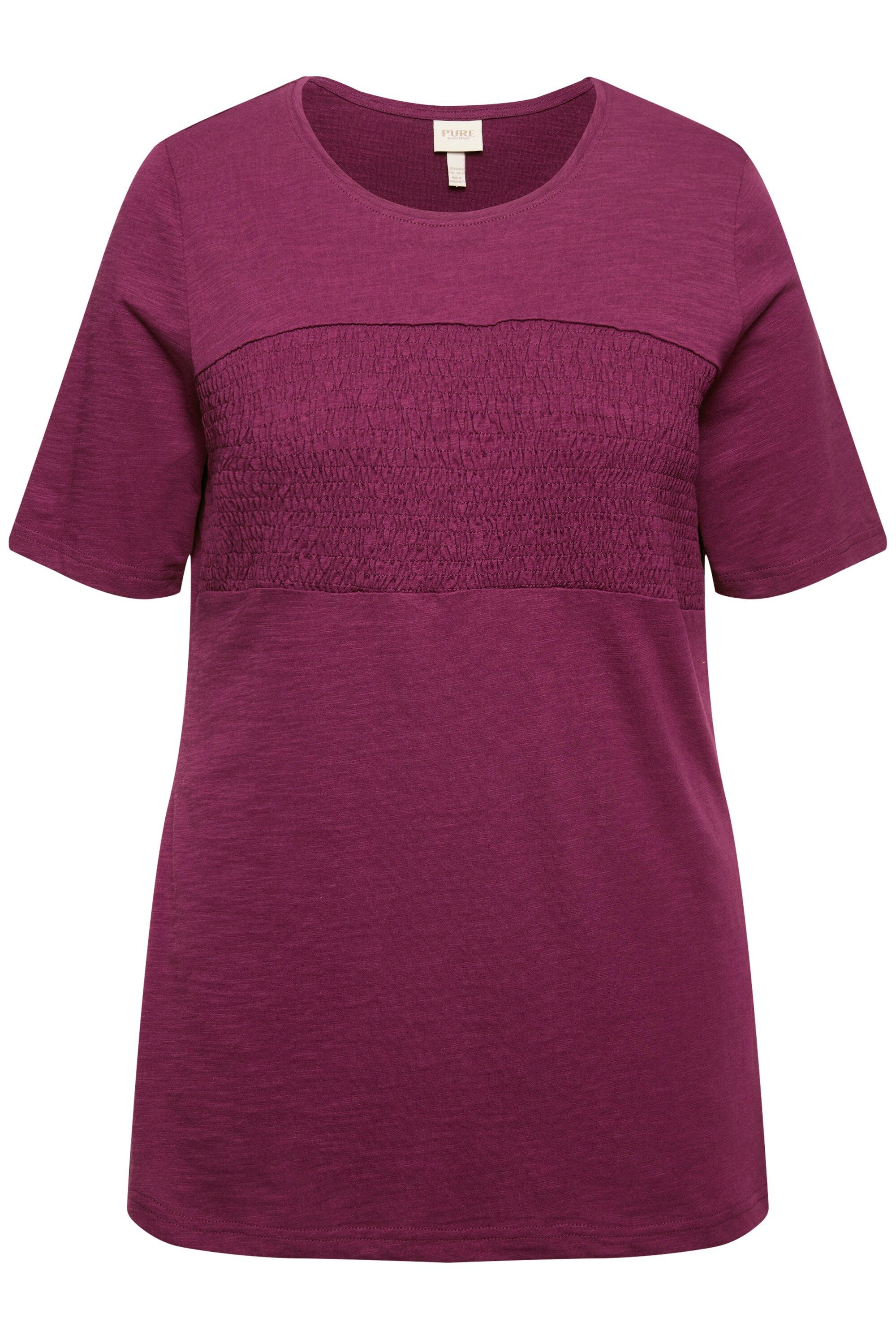 Ulla Popken T-Shirt T-Shirt Smokstreifen Rundhals günstig online kaufen