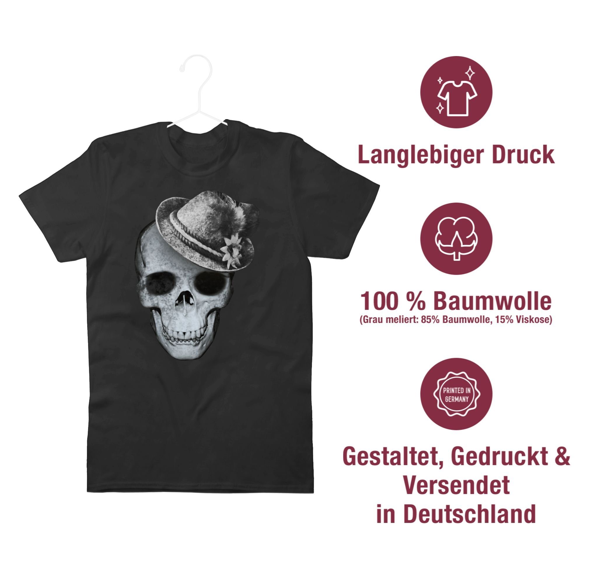 für Oktoberfest Filzhut Totenkopf Shirtracer Schwarz mit Mode 01 T-Shirt Herren