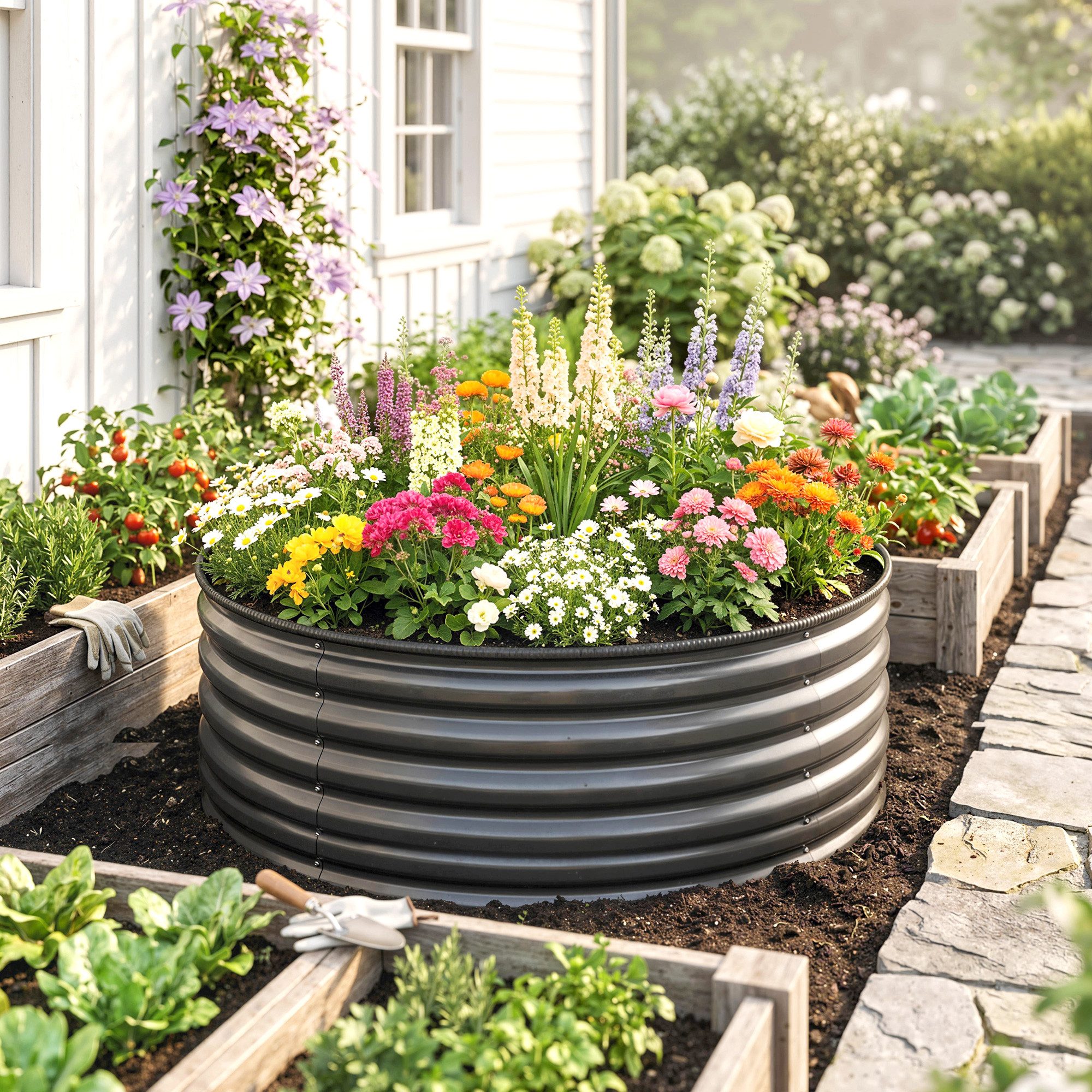 Outsunny Hochbeet aus Stahl, stapelbar, steckbar (Pflanzkasten, 1 St., Gemüsebeet), Gemüsebeet für Garten Balkon Terrasse, für Blumen, Pflanzen