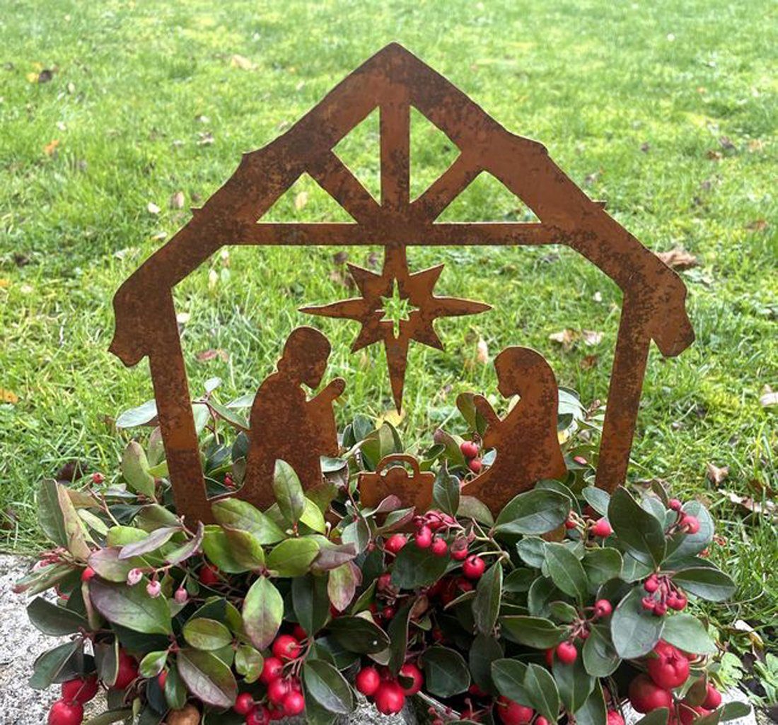 LB H&F Lilienburg Krippe Deko Weihnachten Krippe Metall Rost Garten Stecker Weihnachtskrippe, Advent Figur Figuren Roststecker Rostdeko außen Winter