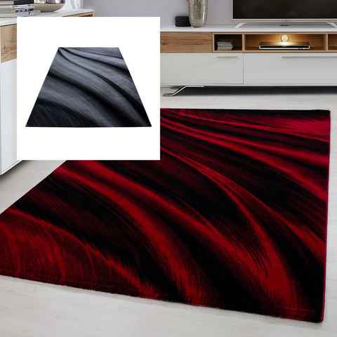 Teppich, Homtex, 80 x 150 cm, Teppich modern Designer Wohnzimmer Abstrakt Muster Rot oder Schwarz