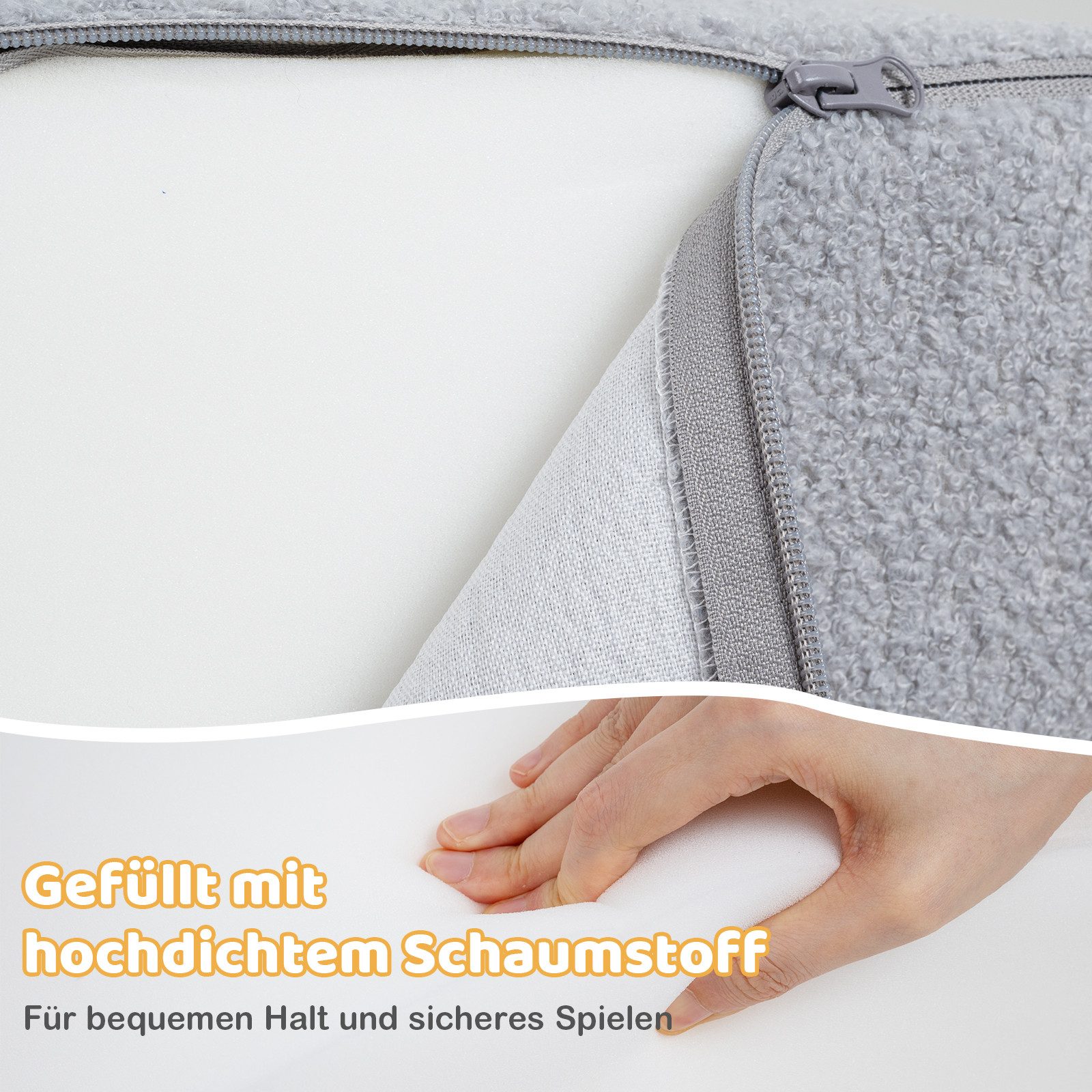 COSTWAY Spielmatte (5-St), Indoor Softbausteine mit Bällebad & Sherpa-Bezügen