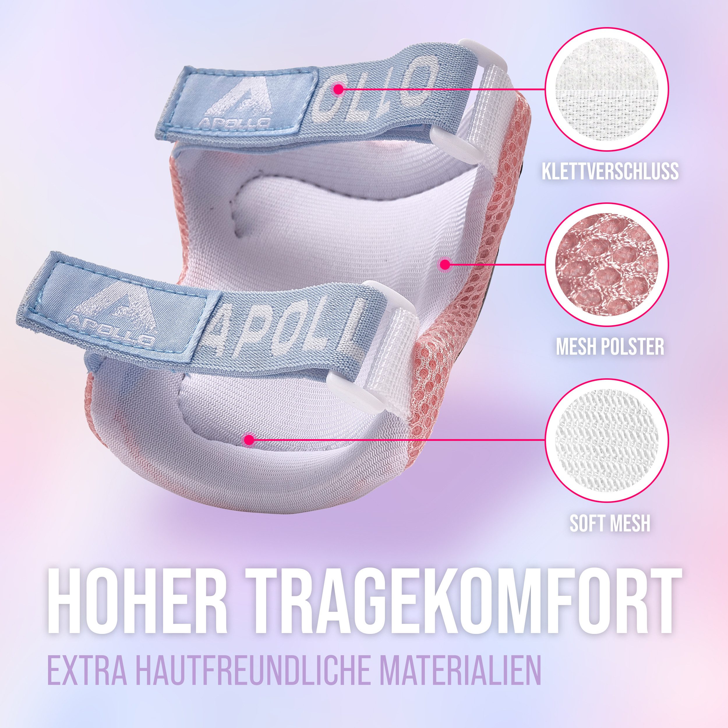 Apollo Protektoren-Set Schoner Set Kinder, Knie und Ellenbogenschützer Kinder, Protektoren (Ellenbogenschutz, Handgelenkschutz, Knieschutz), elastisch & verstellbar