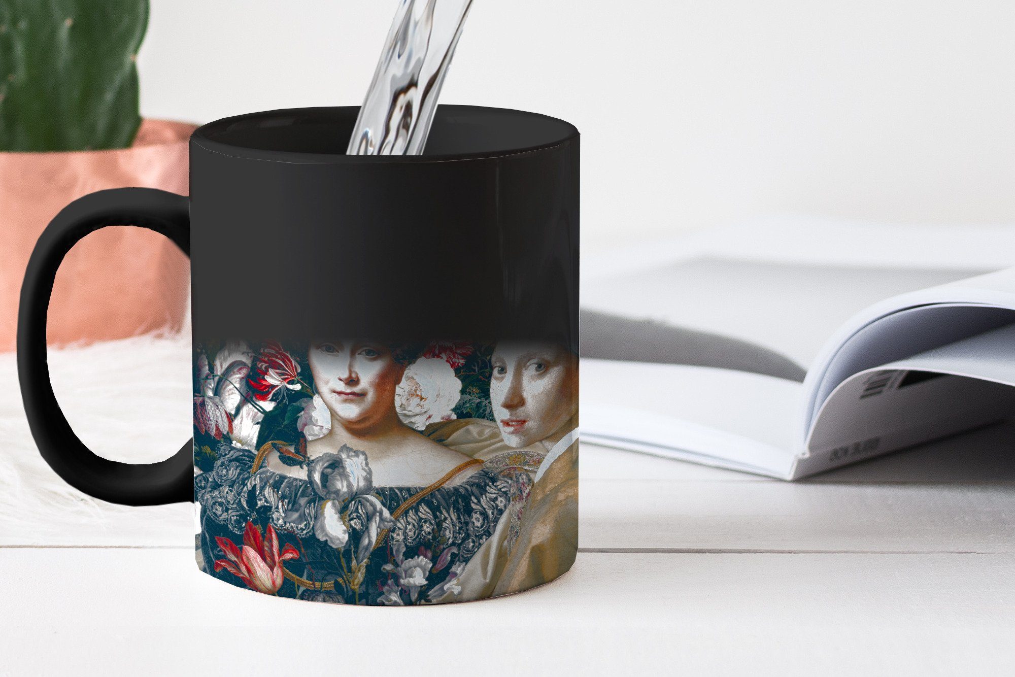 Kaffeetassen, Collage Meister, Teetasse, MuchoWow - Tasse Blumen - Geschenk - Keramik, Alte Malerei Zaubertasse, Farbwechsel,