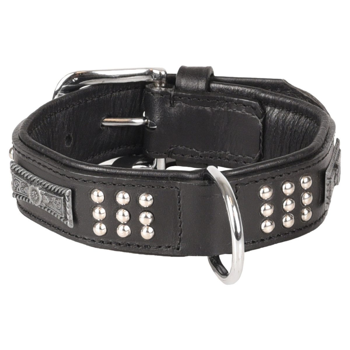 Flamingo Hunde-Halsband Halsband Sedona Leder mit Nieten schwarz