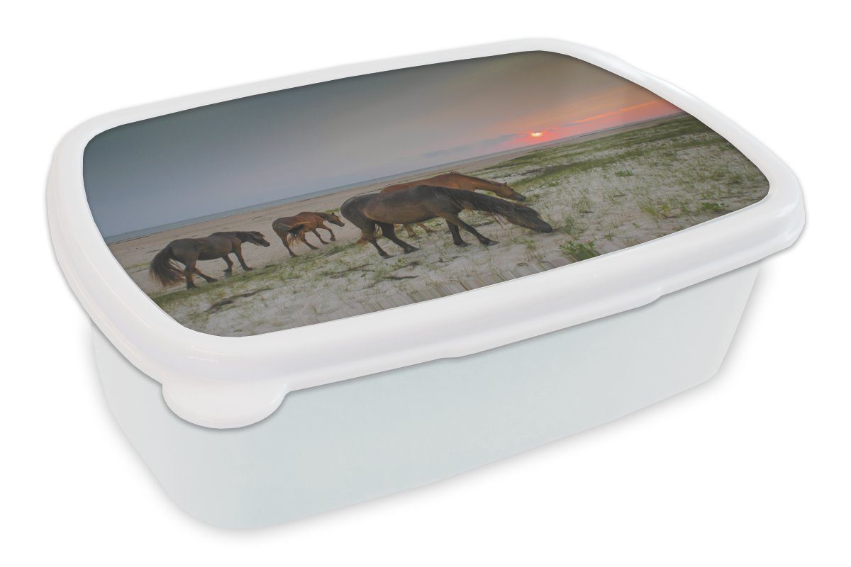 MuchoWow Lunchbox Wilde Shackleford Mädchen Mustang-Pferde, Jungs Brotdose, Brotbox Kunststoff, und für (2-tlg), Kinder für Erwachsene, weiß und