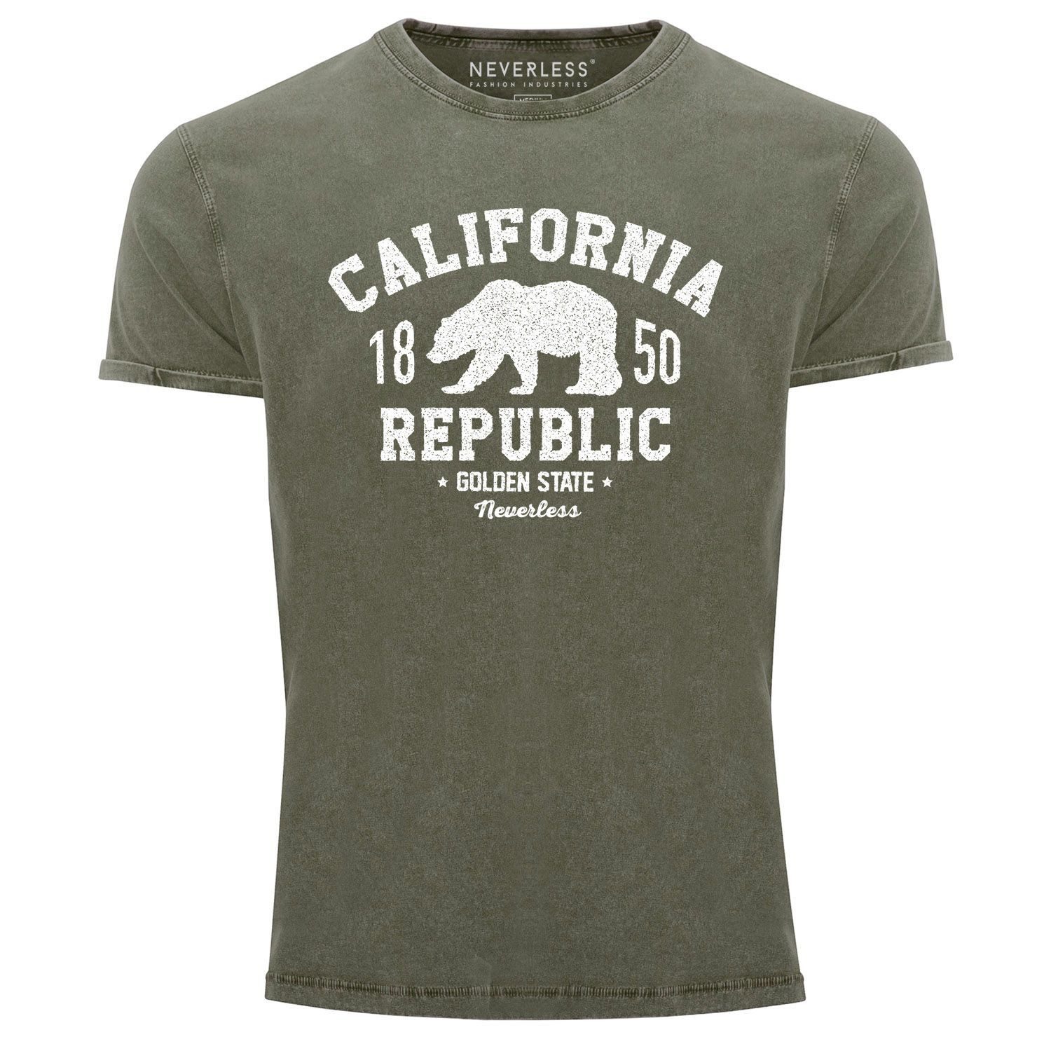 Print-Shirt Neverless® Herren T-Shirt Vintage Shirt Printshirt California