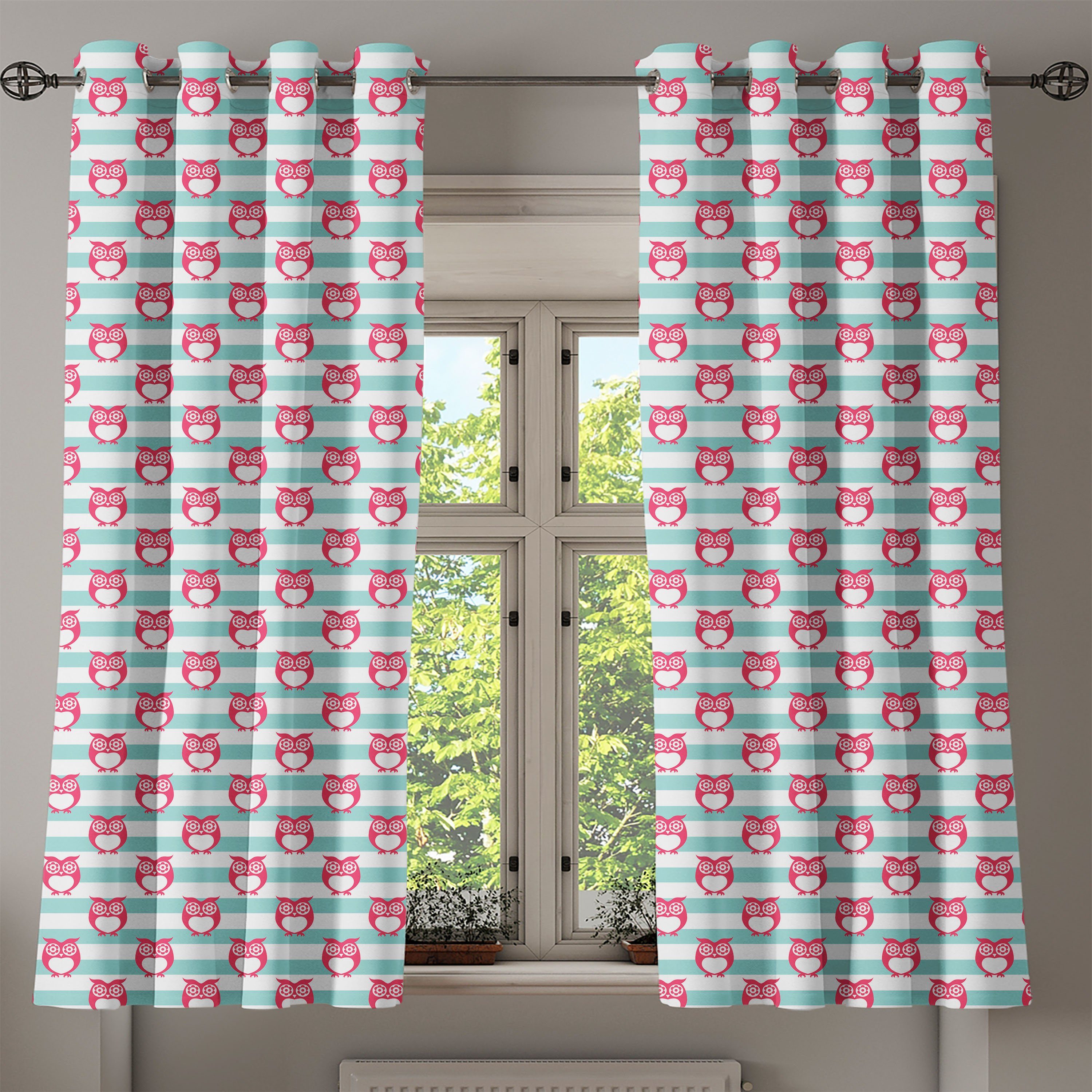 Stimmung für Blumen-Augen Positive Gardine Eule Schlafzimmer Wohnzimmer, Dekorative Abakuhaus, 2-Panel-Fenstervorhänge
