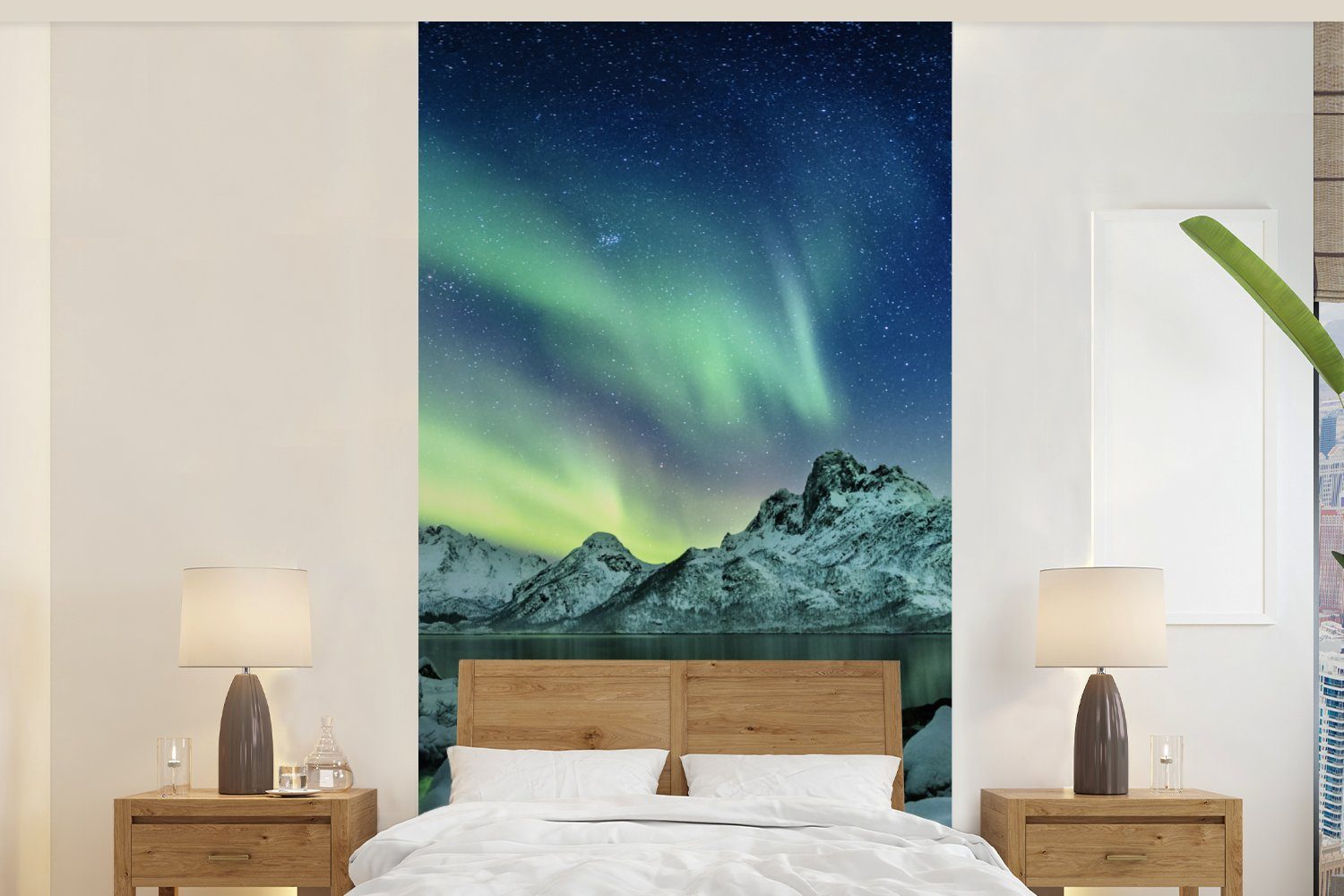 Küche, Meer bedruckt, Wohnzimmer Fototapete Schlafzimmer Nordlicht (2 Eis - - Fototapete - MuchoWow Vliestapete St), für Natur, Matt, Winter -