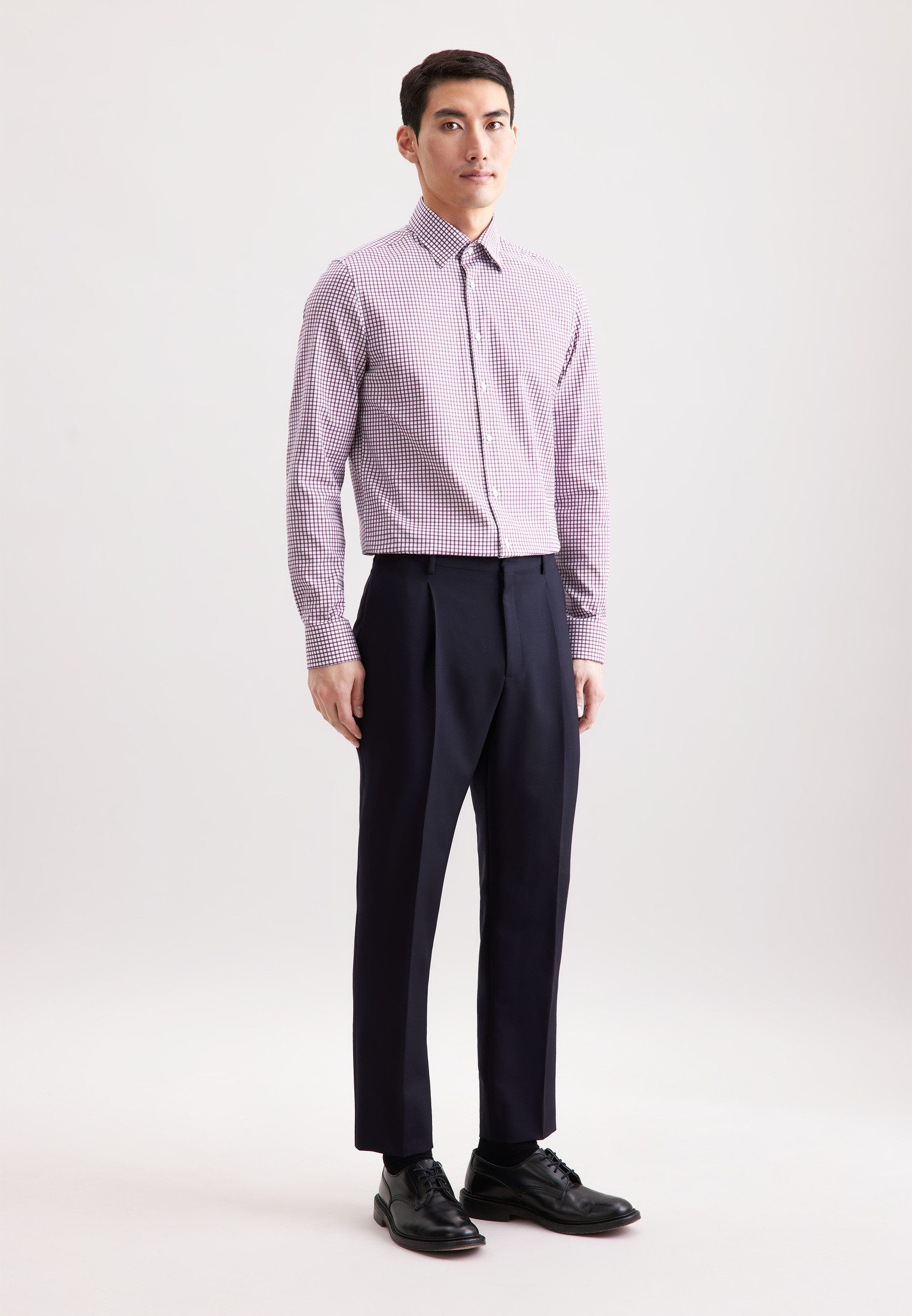 seidensticker Businesshemd Schwarze Rose Slim 1/1 Covered-Button-Down-Kragen Karo