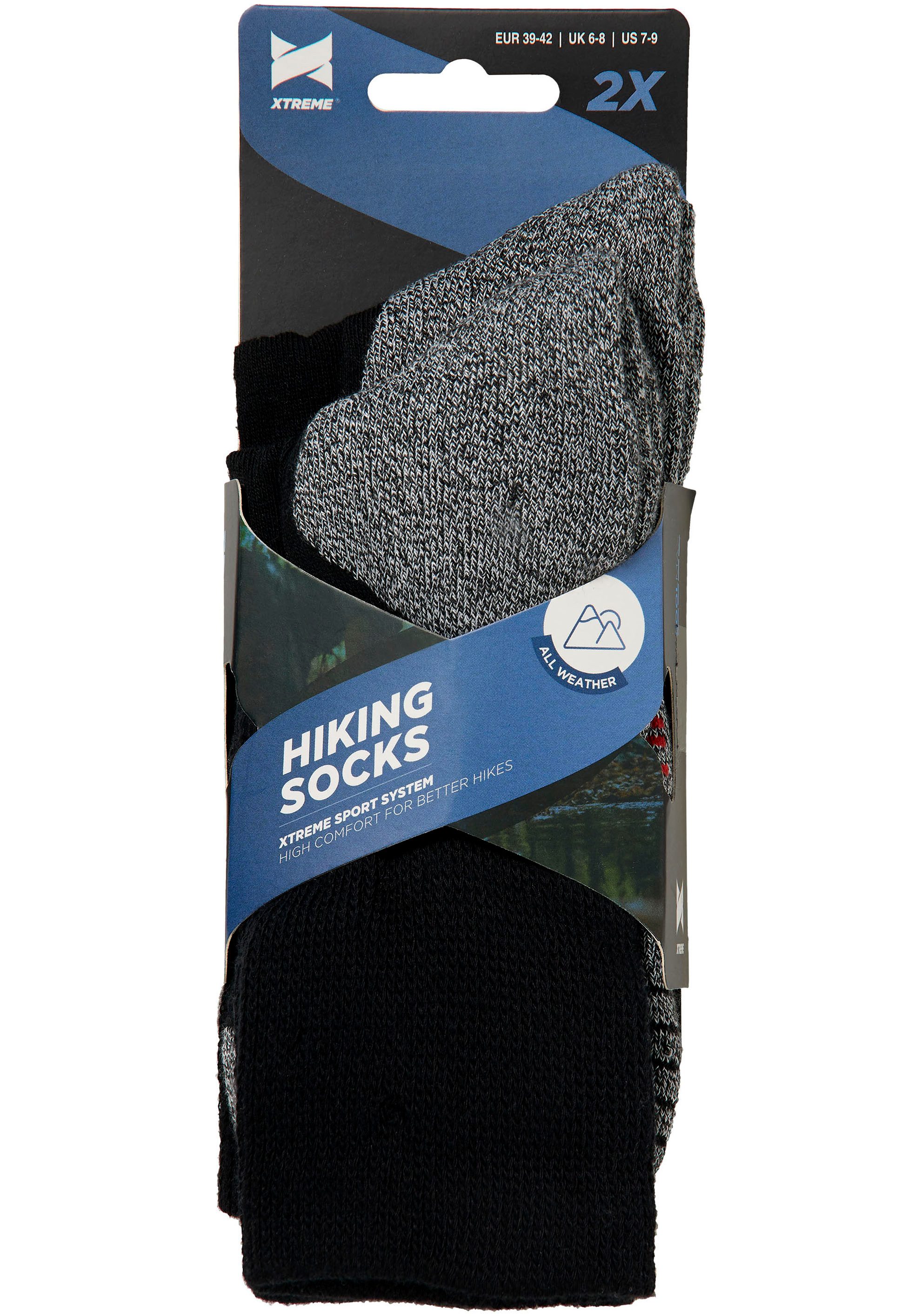 XTREME sockswear Wandersocken (2-Paar, 2er Pack) Gepolsterte Unisex Wander-/ Sport- und Funktionssocken