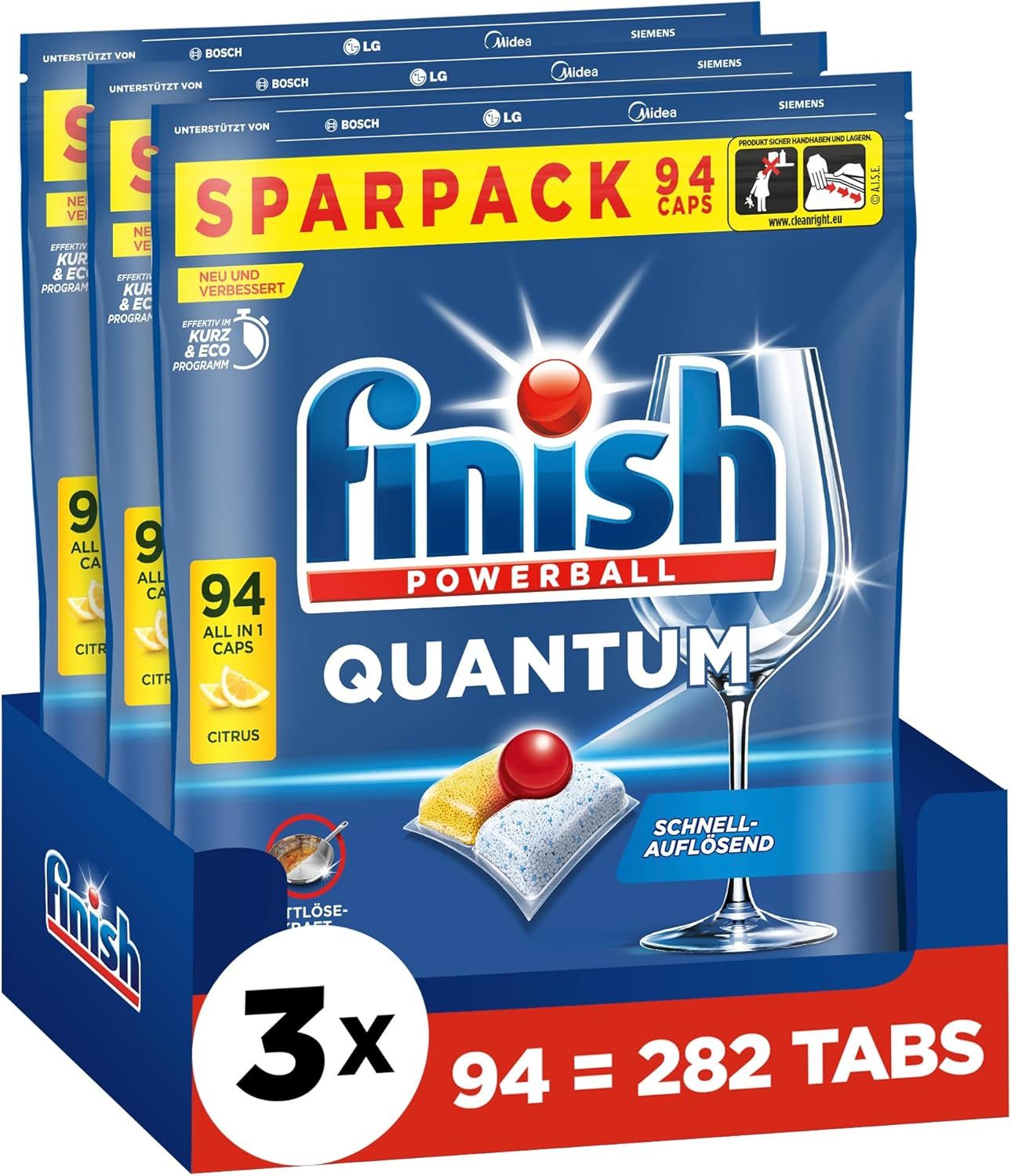 FINISH Finish Quantum Citrus Spülmaschinentabs - 282 Tabs (3 x 94 Tabs) Spülmaschinentabs (1-St)
